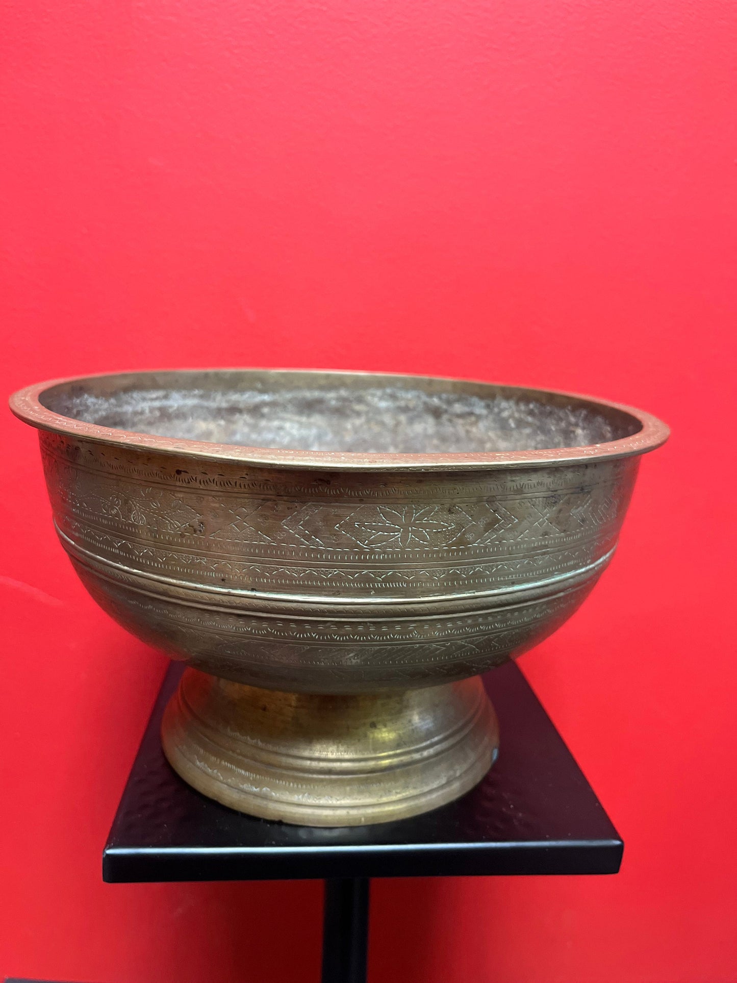 Museum quality fabulous Syrian engraved brass medicine or magic bowl   thought to  be early 18 century  wow  fantastic Patina  10 x 6