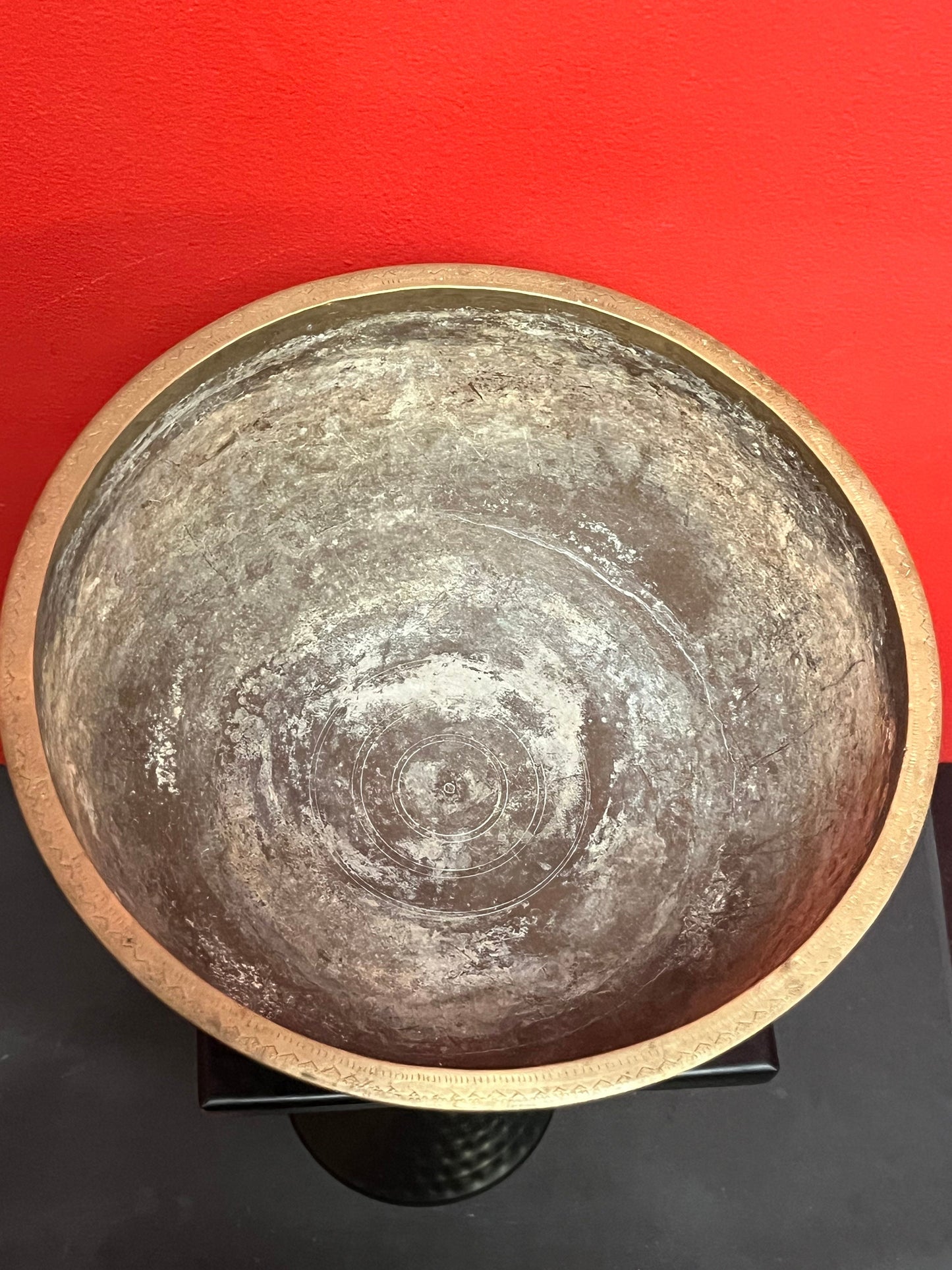 Museum quality fabulous Syrian engraved brass medicine or magic bowl   thought to  be early 18 century  wow  fantastic Patina  10 x 6