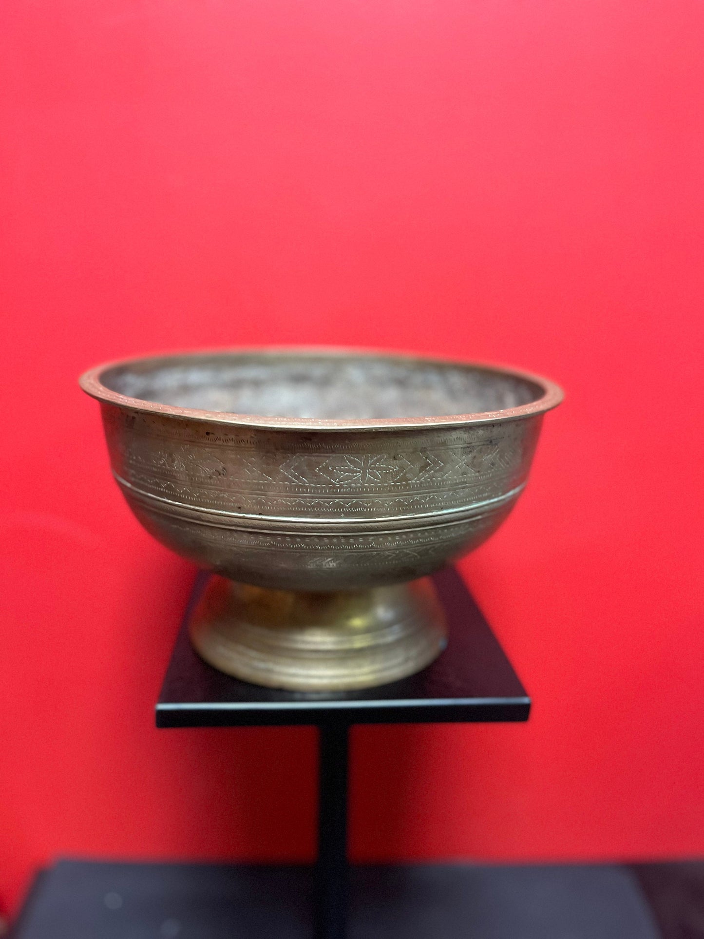 Museum quality fabulous Syrian engraved brass medicine or magic bowl   thought to  be early 18 century  wow  fantastic Patina  10 x 6