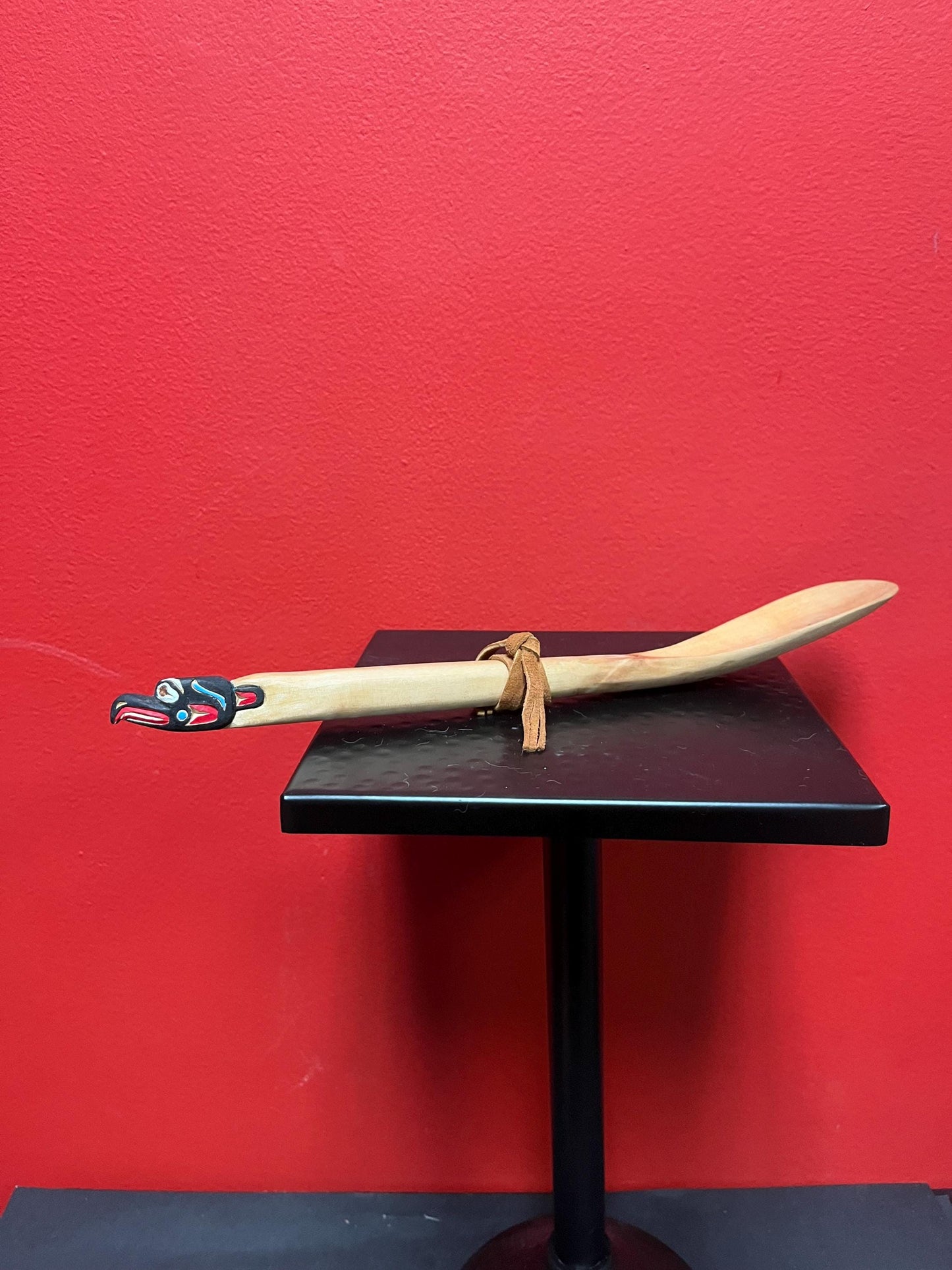 Lovely 12 inch long signed indigenous first nations Pacific Northwest Coast eagle spoon with copper eyes - so cool