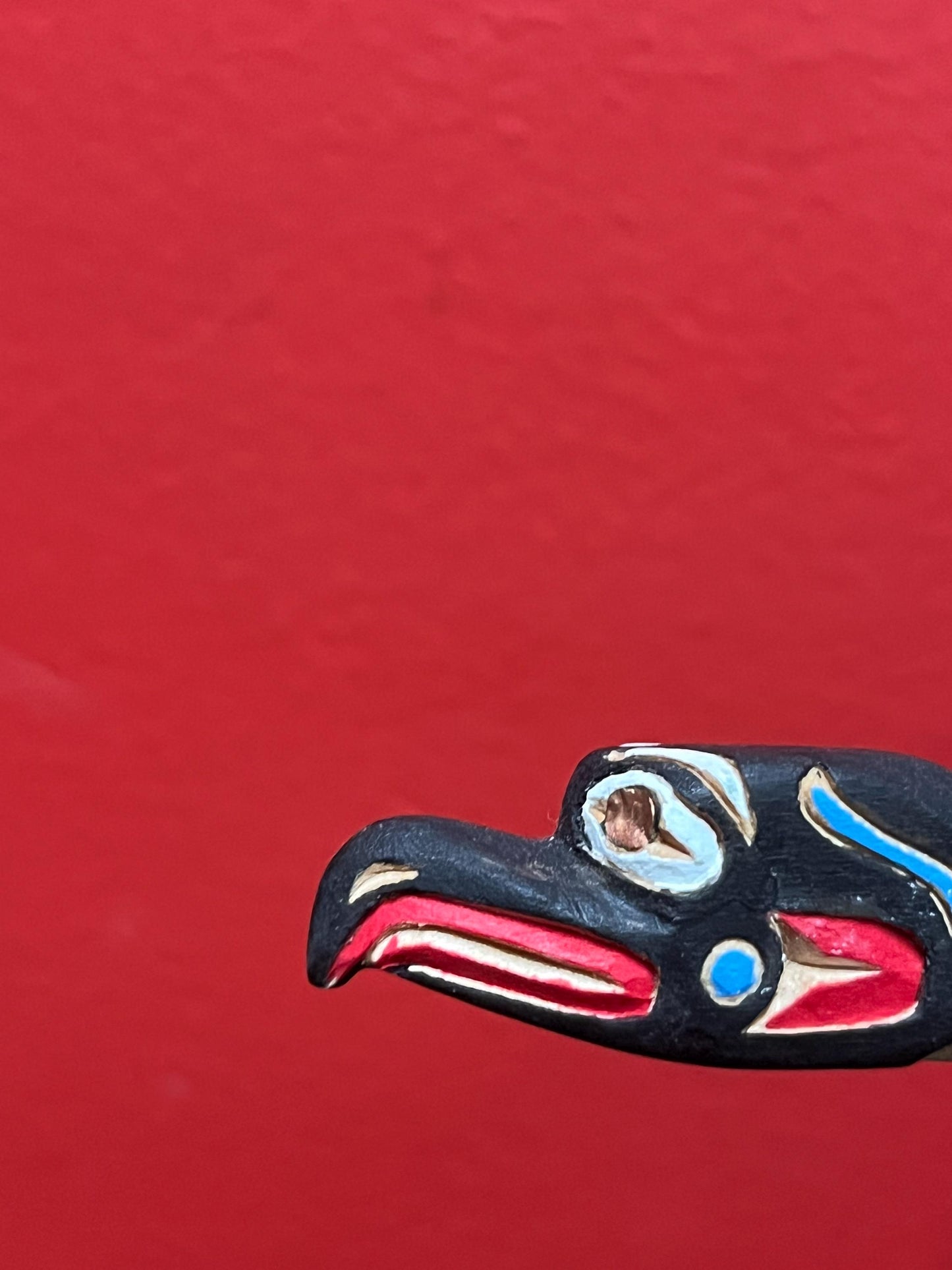 Lovely 12 inch long signed indigenous first nations Pacific Northwest Coast eagle spoon with copper eyes - so cool