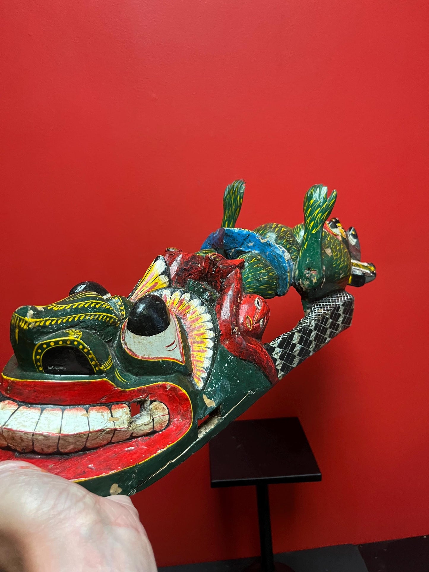 Absolutely fabulous  or authentic antique Nepalese 23 x 6 wide mask wonderful detail and very small age crack on bottom side  wow imagery