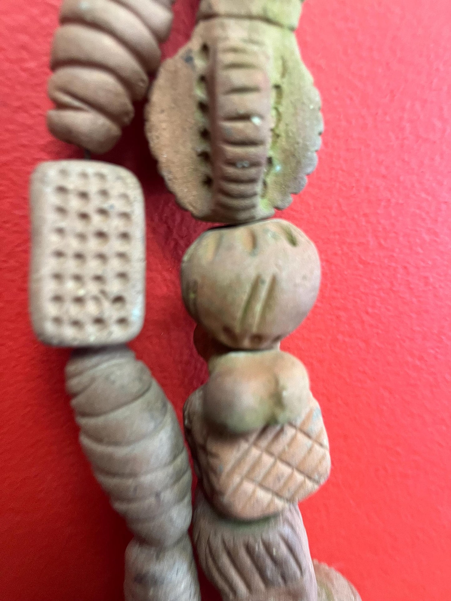 Wonderful early antique collection of 14 clay beads   Great patina  usual and cool  great for collector of rare things