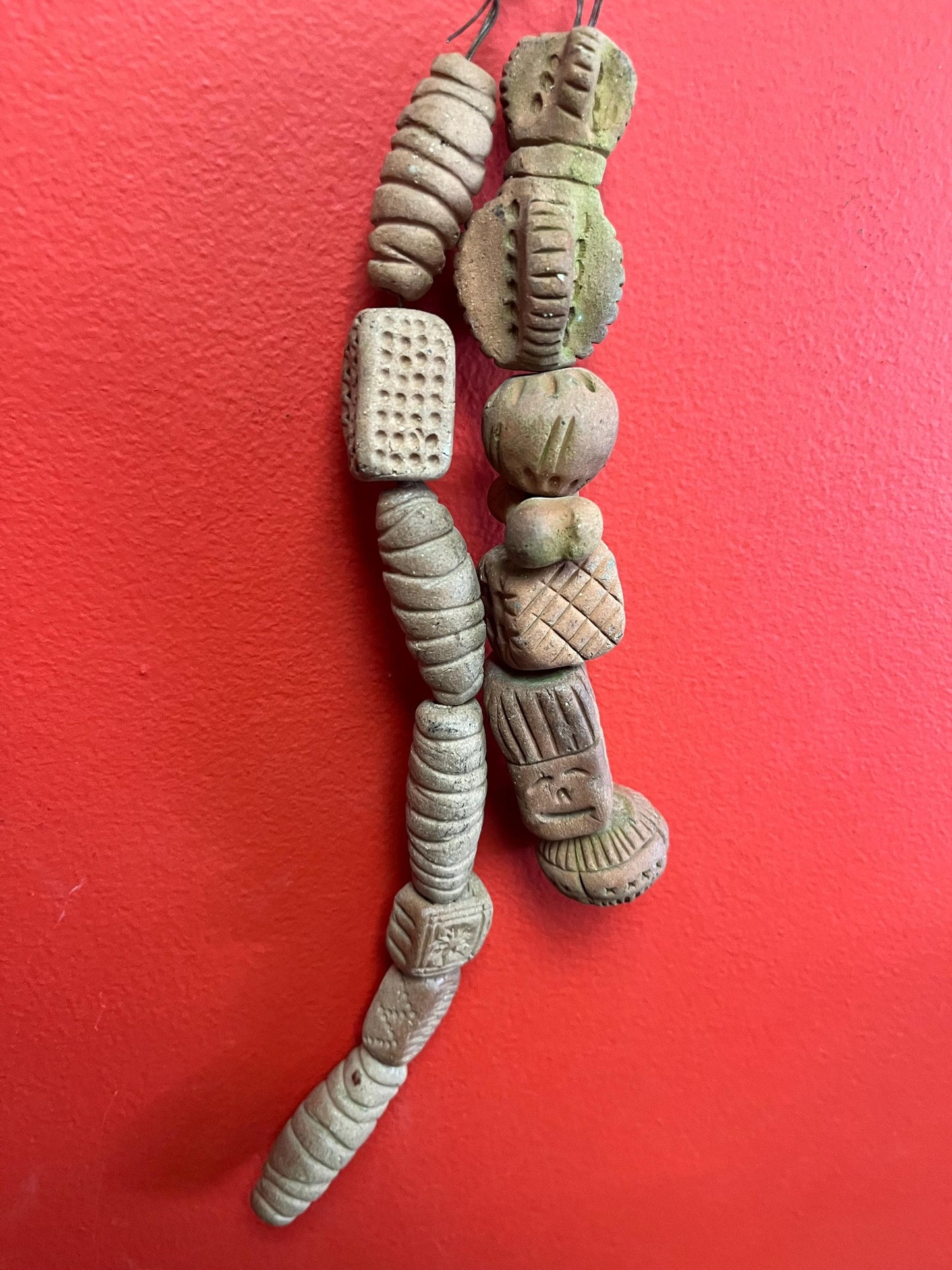 Wonderful early antique collection of 14 clay beads   Great patina  usual and cool  great for collector of rare things