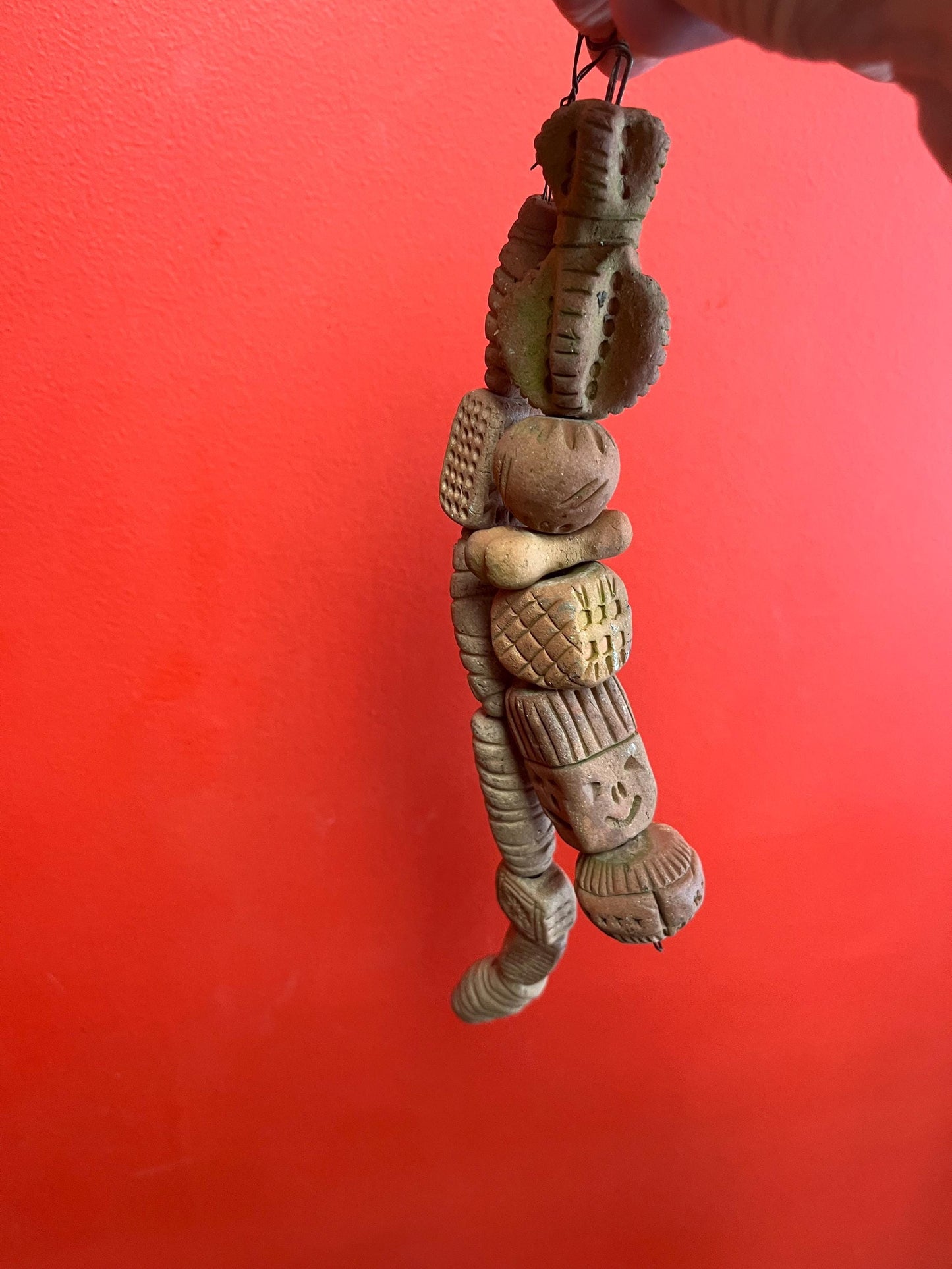 Wonderful early antique collection of 14 clay beads   Great patina  usual and cool  great for collector of rare things