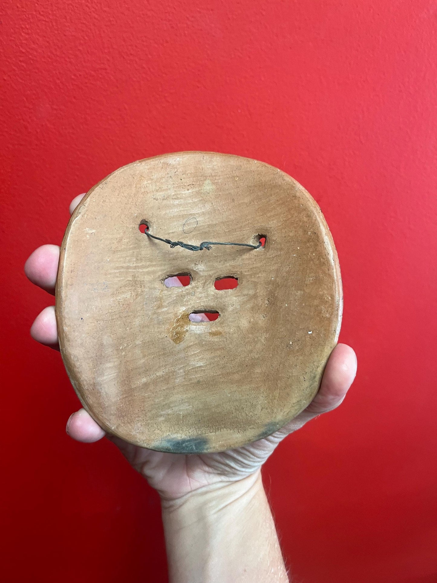 Beautiful old 6 inch tall Clay sun mask  Mexican  well painted  ready to hang  folk art beauty  wow