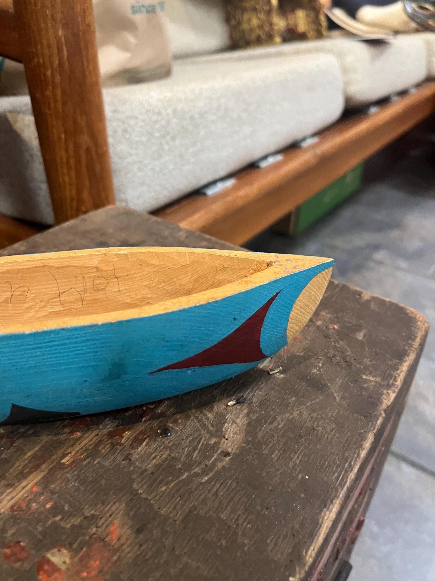 Amazing 9 x 3“ wide older indigenous first nations Pacific Northwest Coast Cedar painted Canoe  - wonderful detail - wow