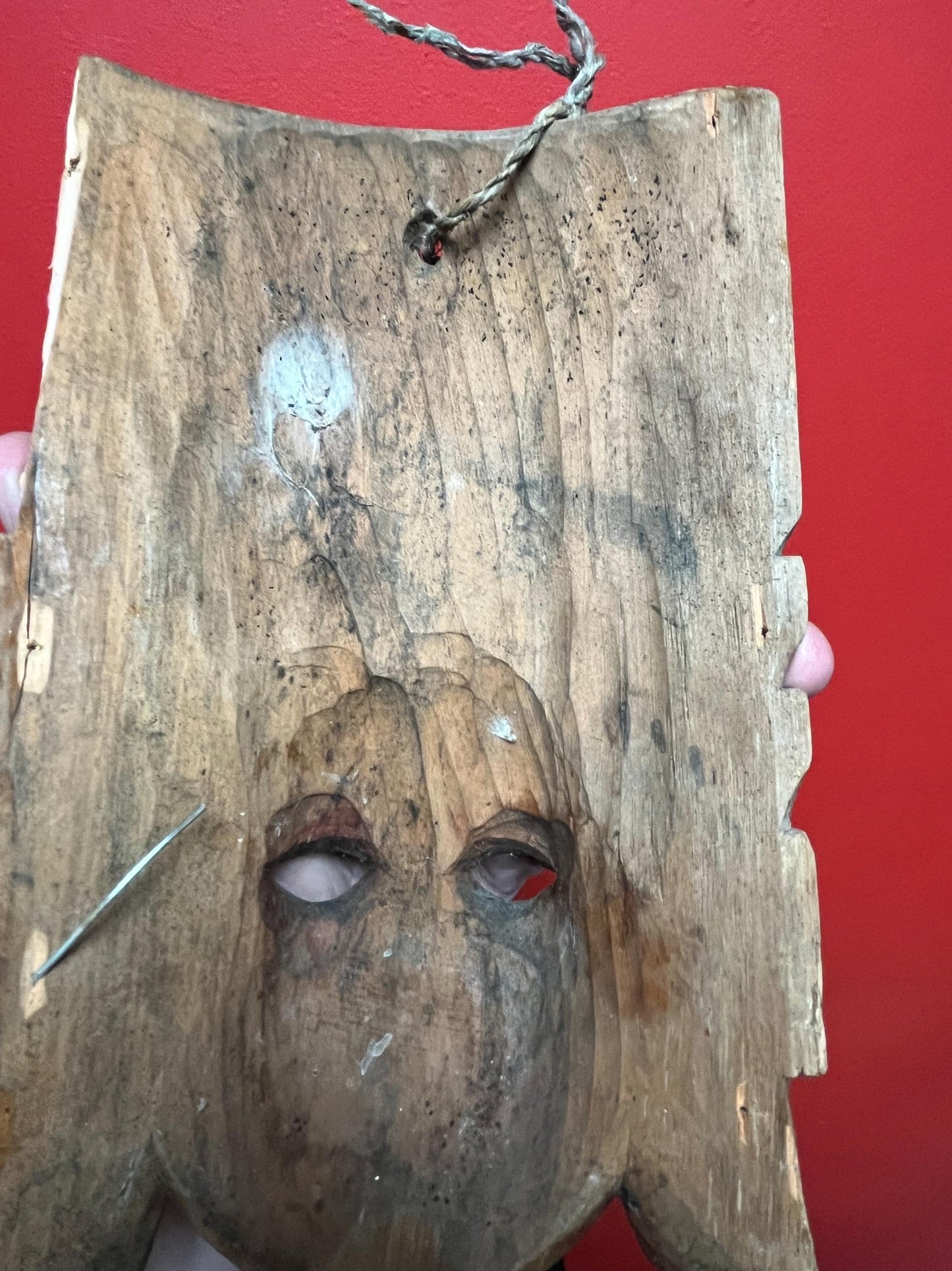 9 x 7“ wide wooden old Aztec mask  great patina  good value