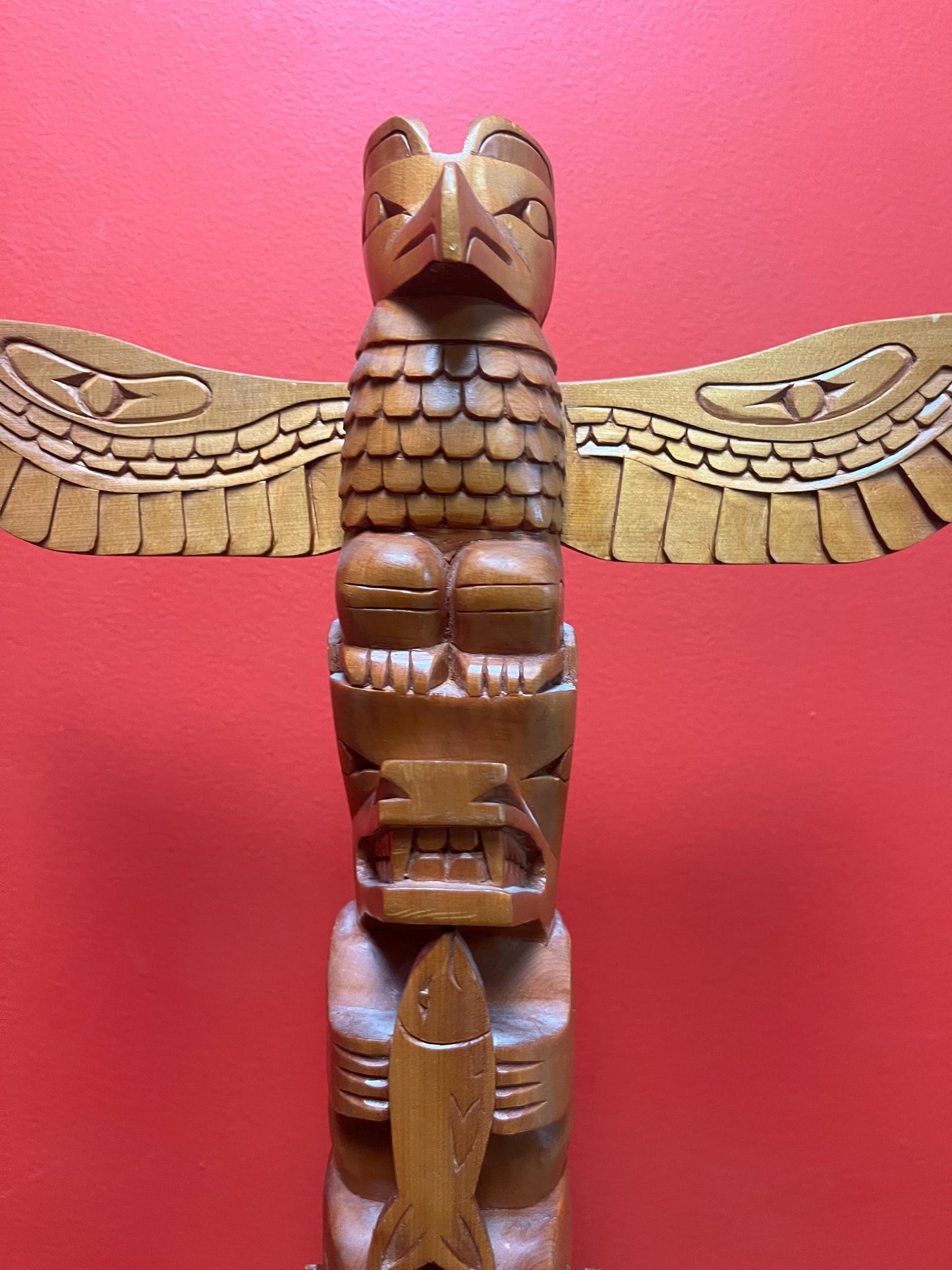 18 x 13 wide signed indigenous first nations Pacific northwest Coast transformation totem pole  cedar beauty  great value