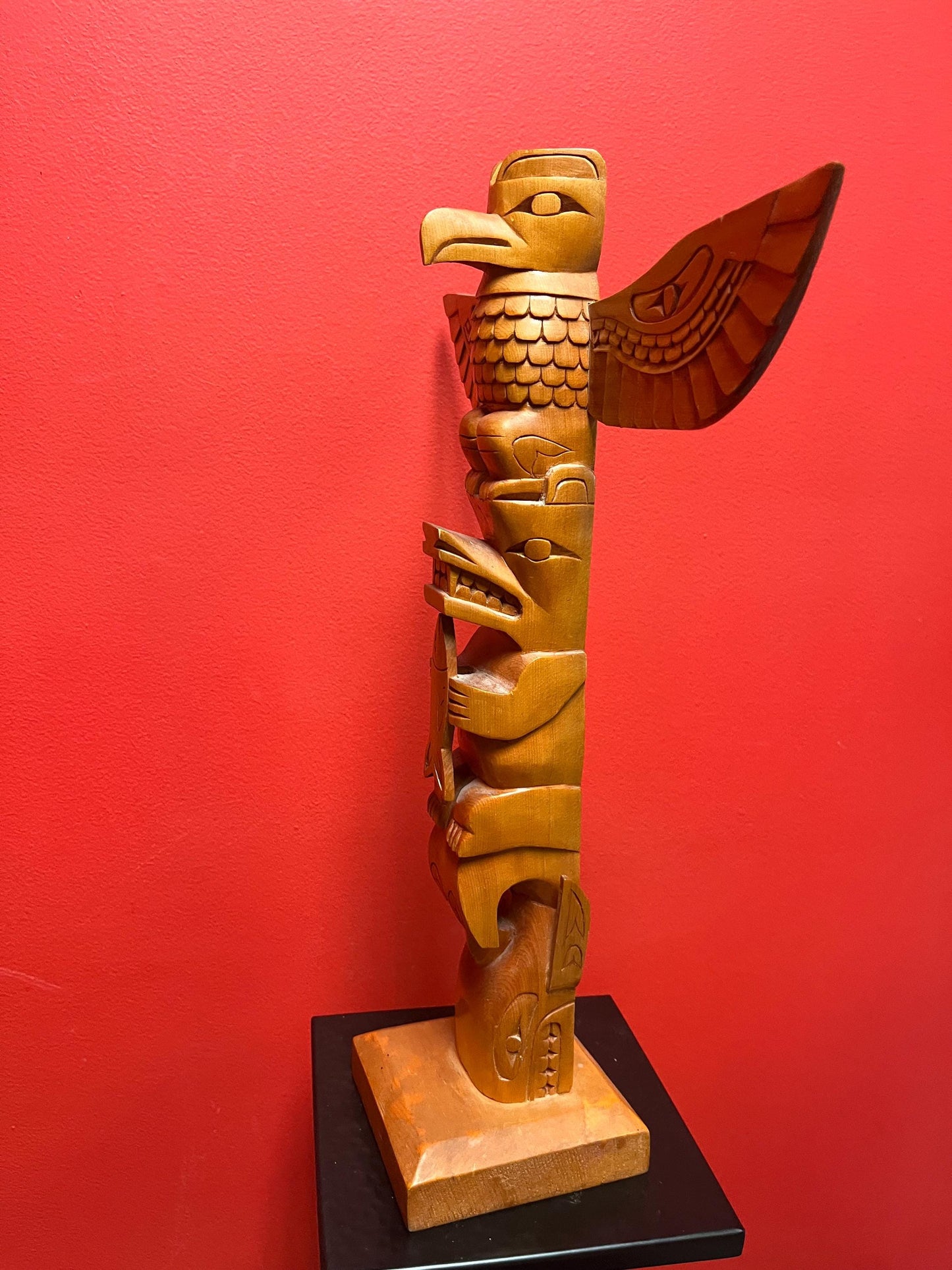 18 x 13 wide signed indigenous first nations Pacific northwest Coast transformation totem pole  cedar beauty  great value