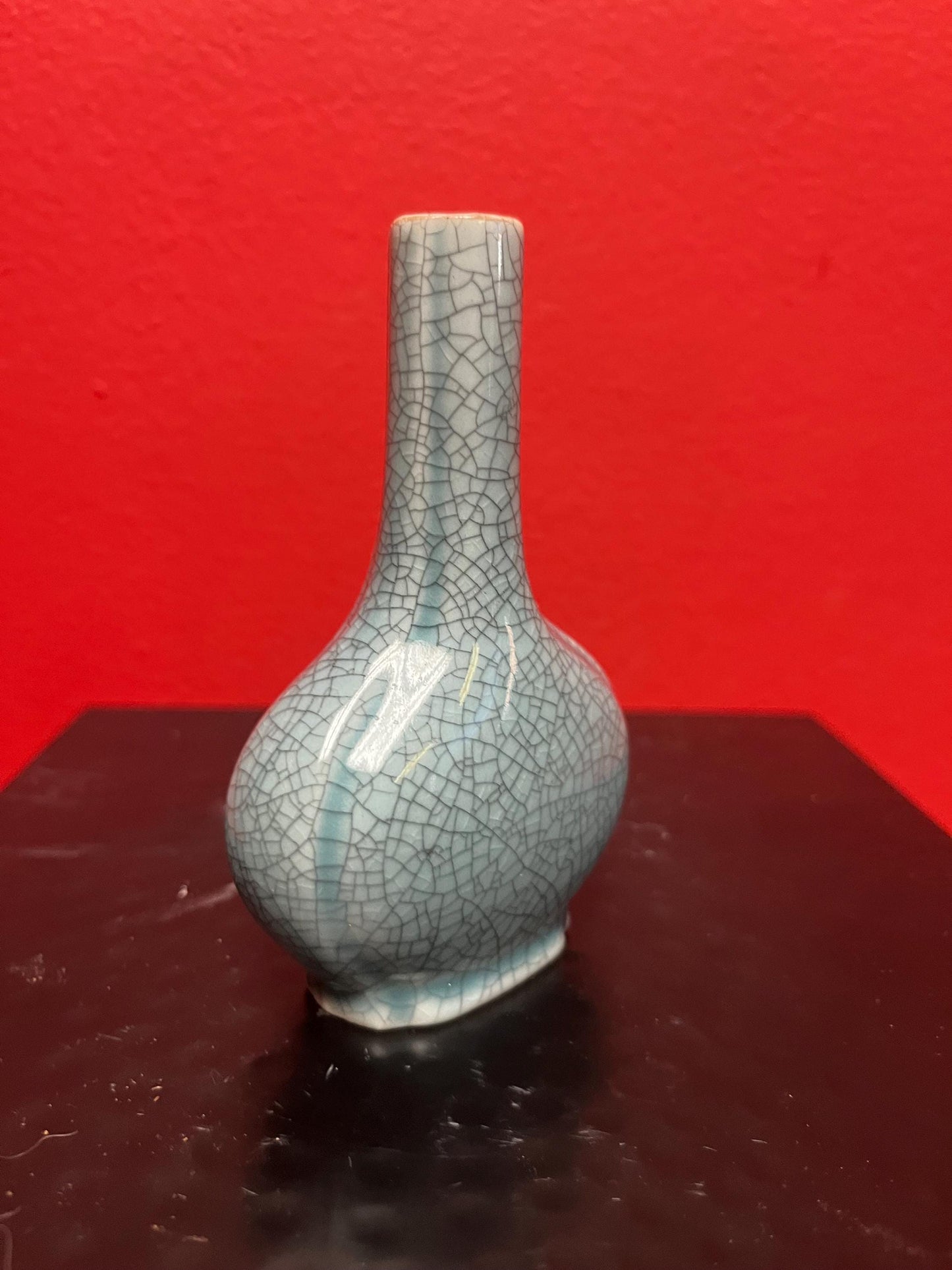 Beautiful antique Chinese 4.25 inch celadon vase with beautiful crackling amazing value