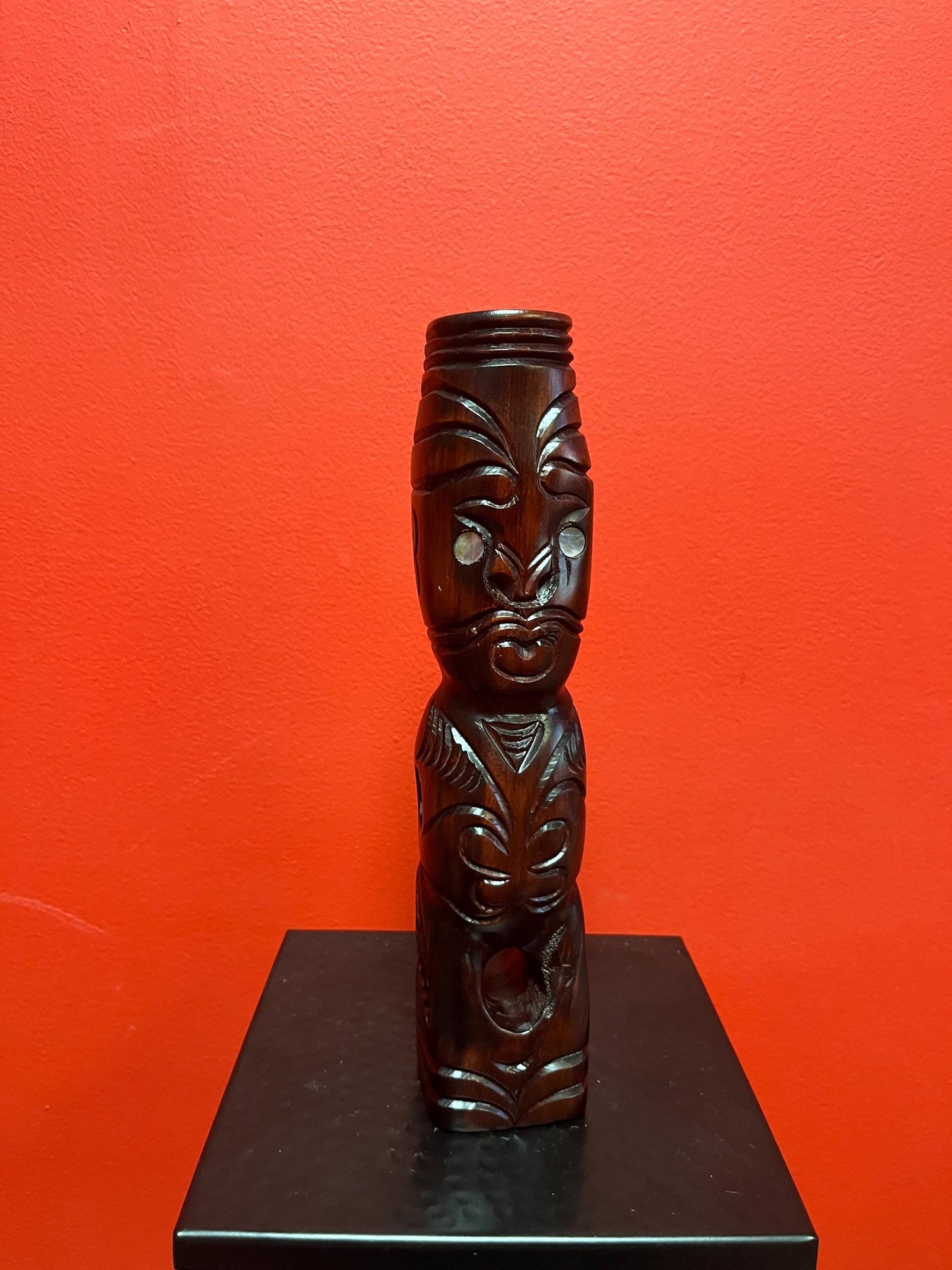 Lovely New Zealand older Maori statue with abalone eyes  great condition and awesome imagery