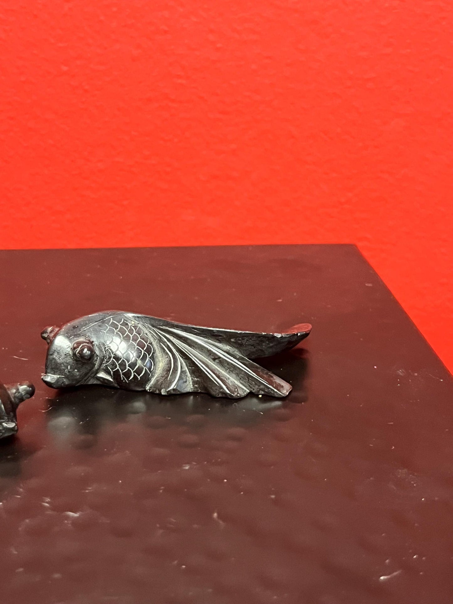 Pair of lovely 3 inch long Chinese stone carved Koi fish  Beautiful quality and great value