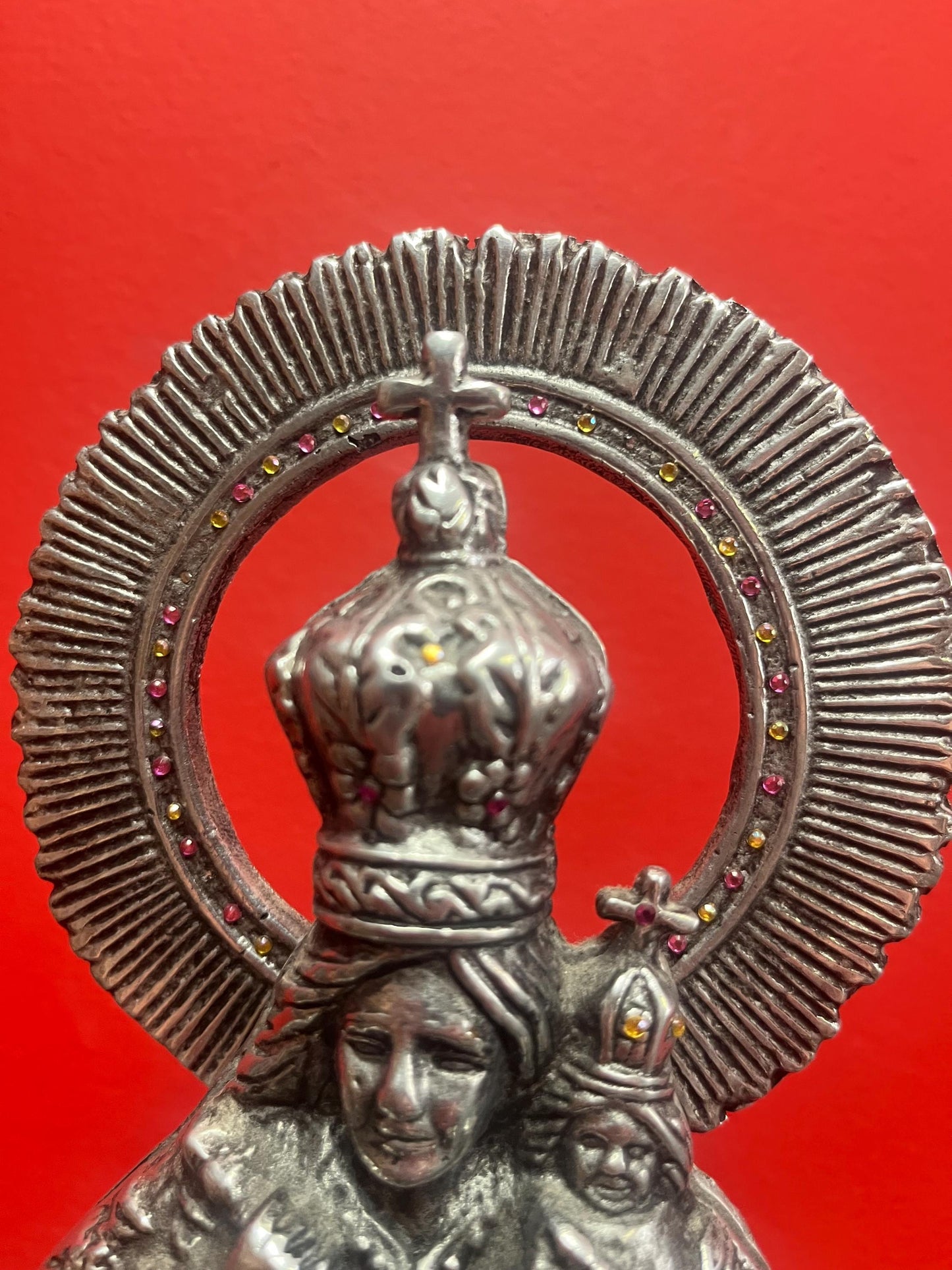 Stunning 13 x 9 wide older silver metal statue of the Madonna   photos cant do it justice  masterpiece - and a perfect gift