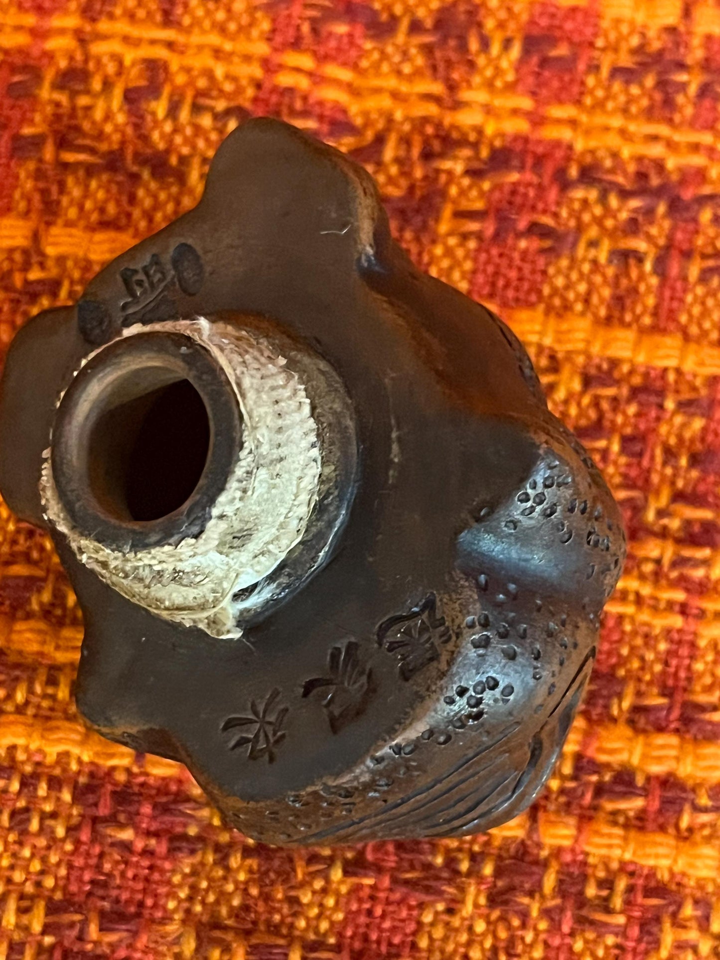 Stunning Japanese  signed pottery frog stopper 3 inches wide and 1 inch for actual stopper hole  so cool
