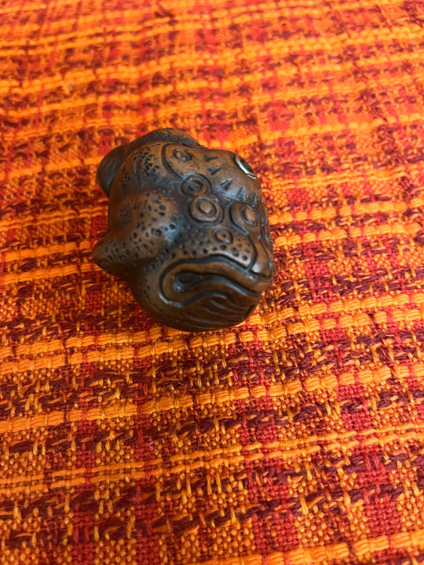 Stunning Japanese  signed pottery frog stopper 3 inches wide and 1 inch for actual stopper hole  so cool