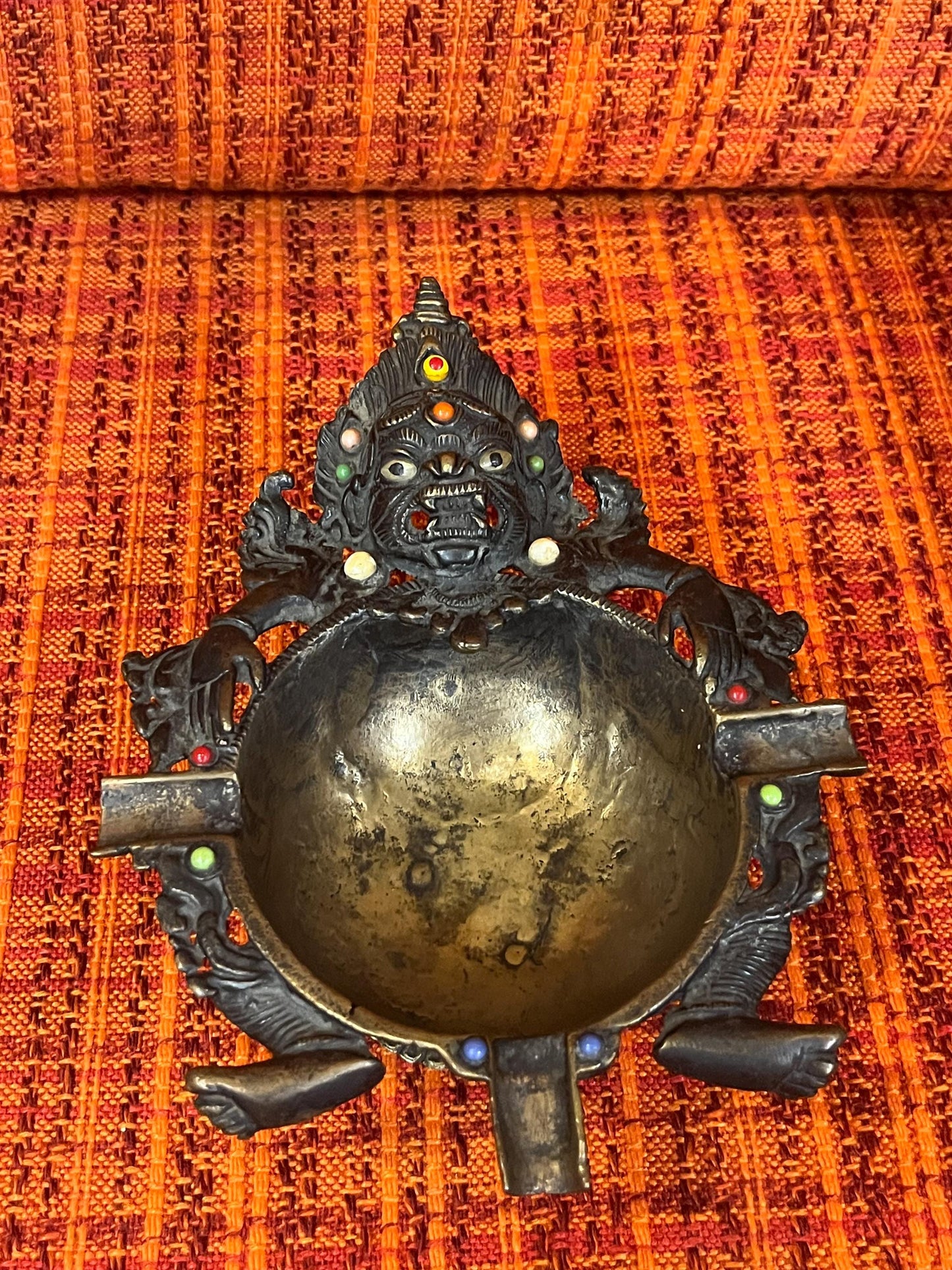 Stunning rare 8 x 3 high antique Tibetan tribal ashtray  stunning patina  wow