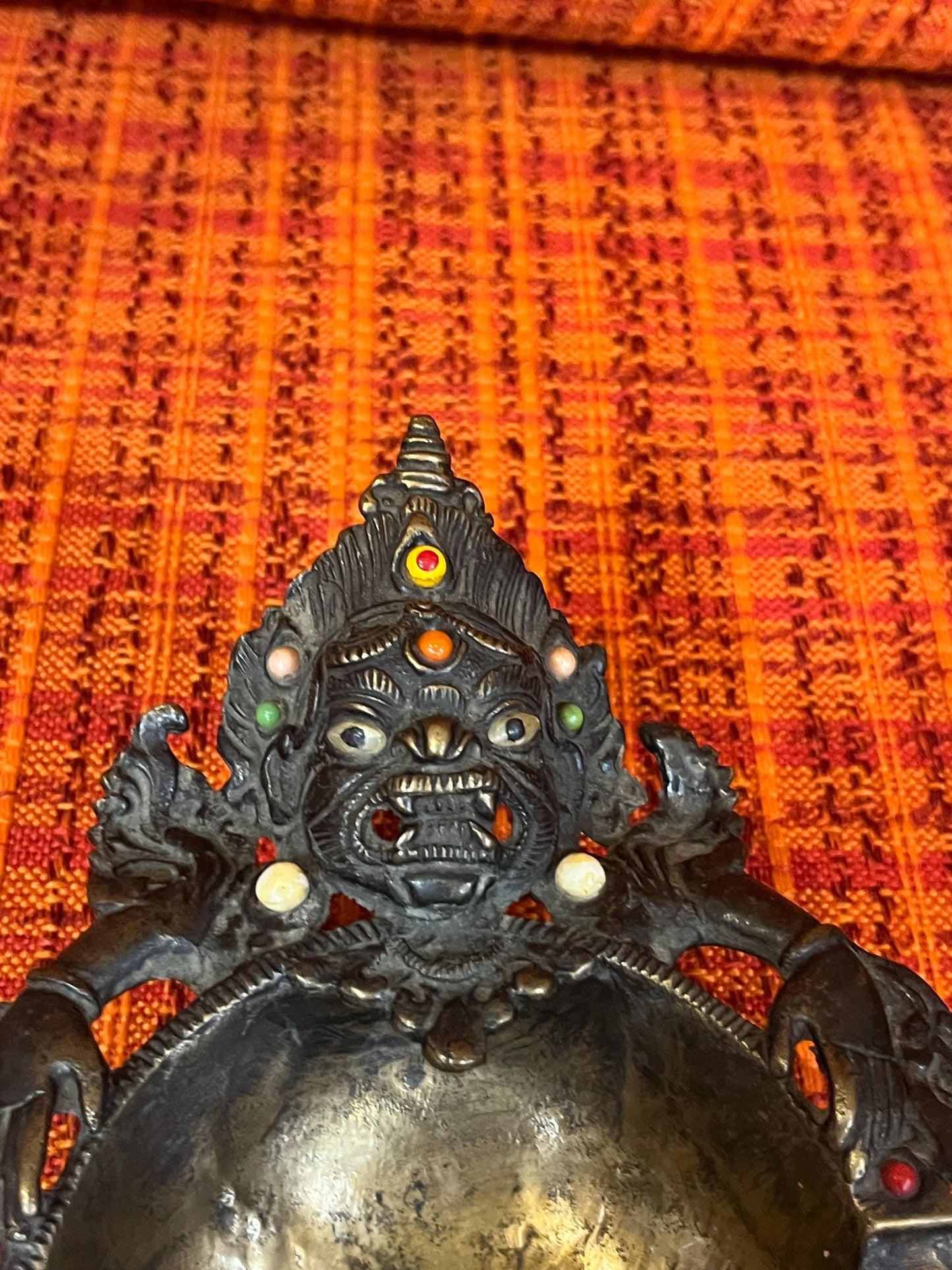 Stunning rare 8 x 3 high antique Tibetan tribal ashtray  stunning patina  wow