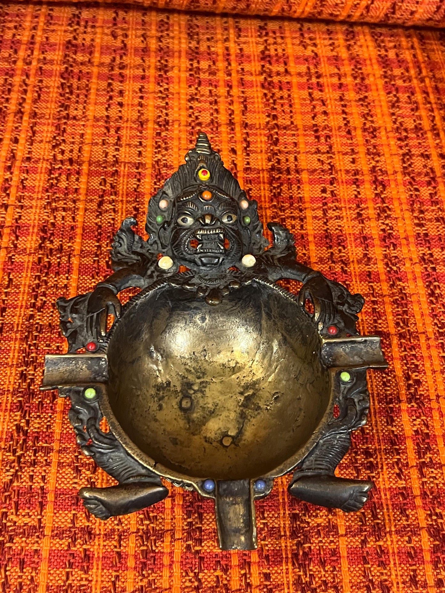 Stunning rare 8 x 3 high antique Tibetan tribal ashtray  stunning patina  wow