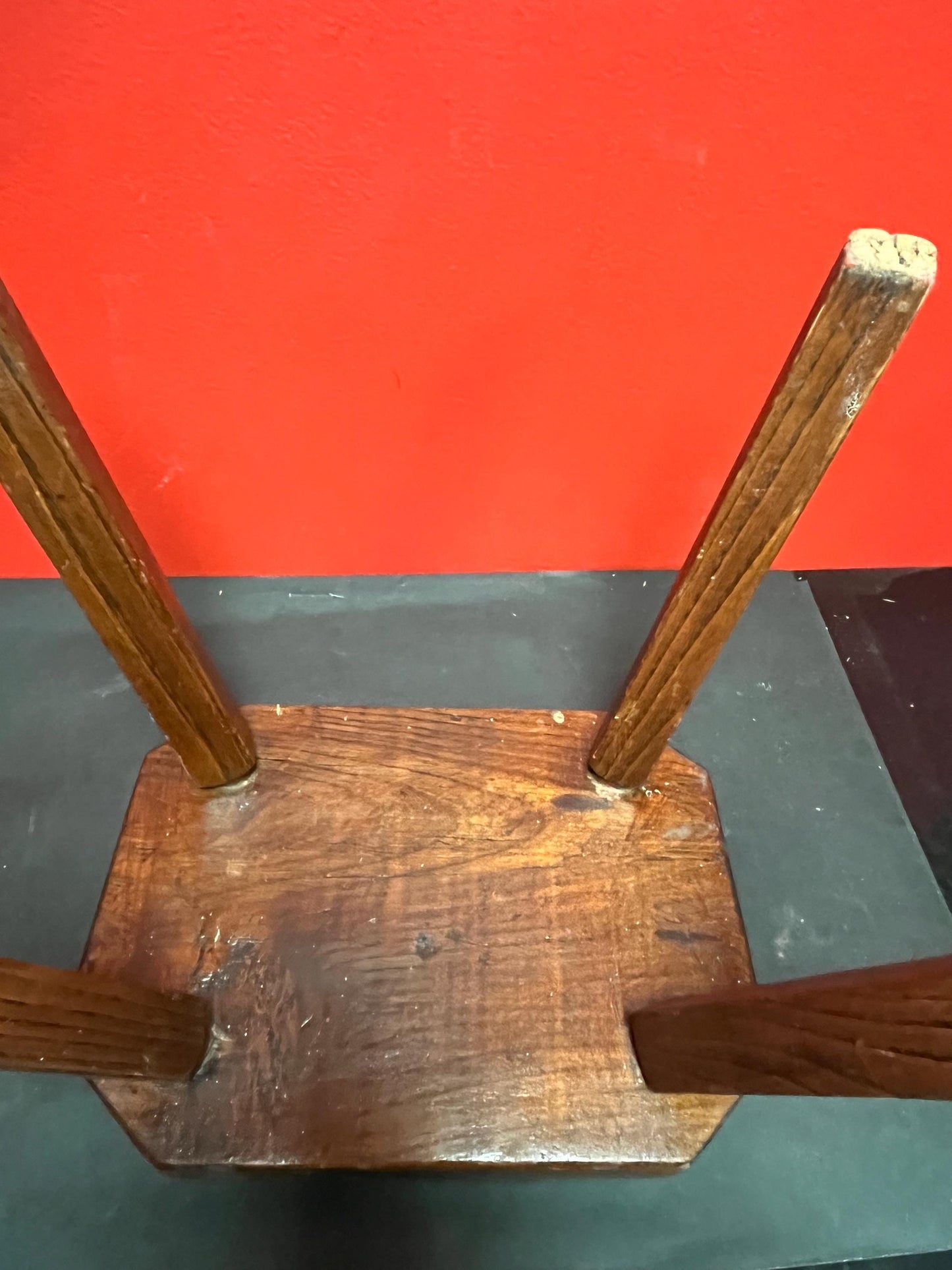 Stunning 14 x 8 x 11 high antique solid wood Canadian stool  dreamy patina  wonderful quality