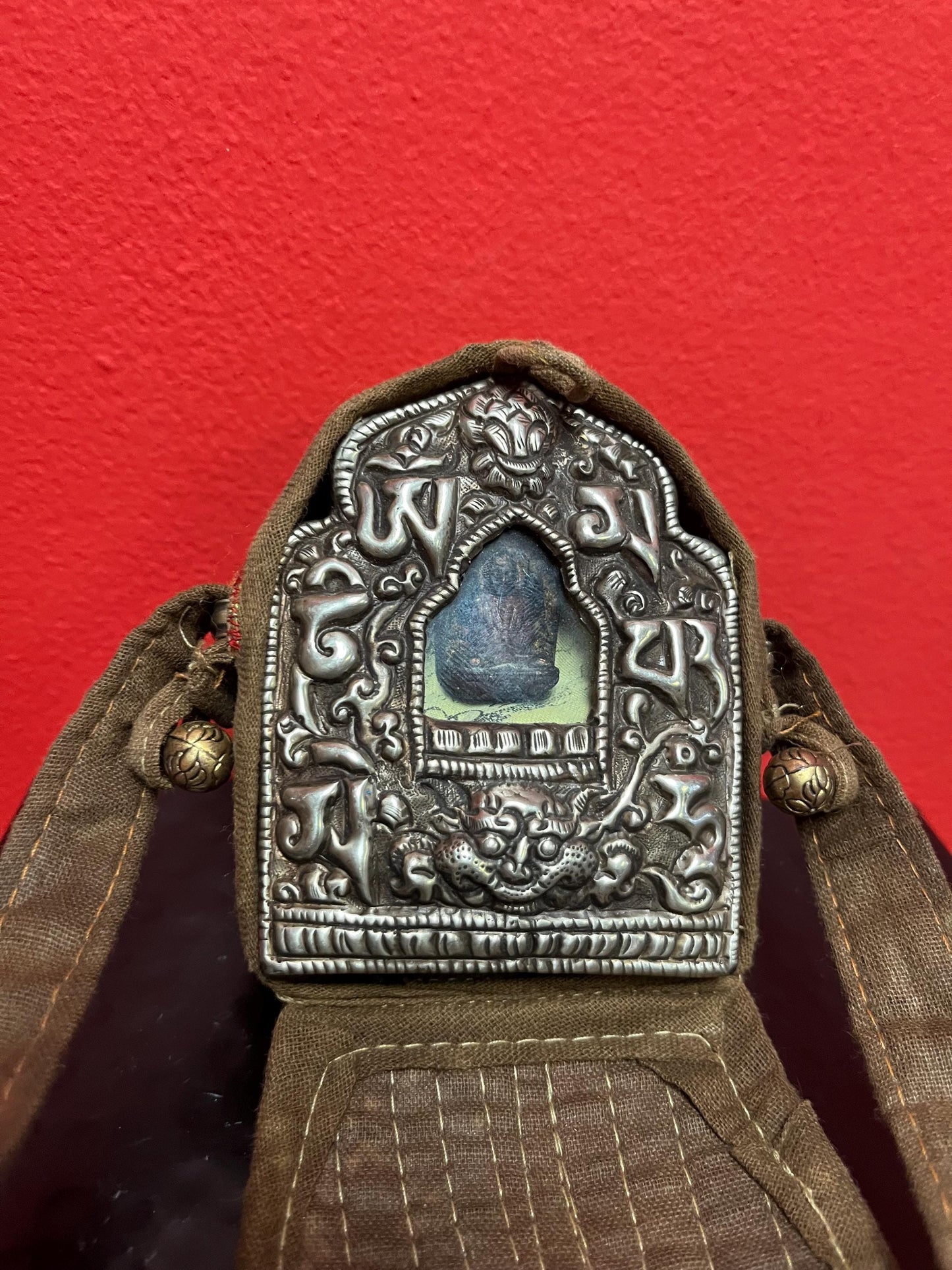 Antique 4 inch silver Tibetan travel icon with original pouch   unbelievably cool and great quality and condition - wow