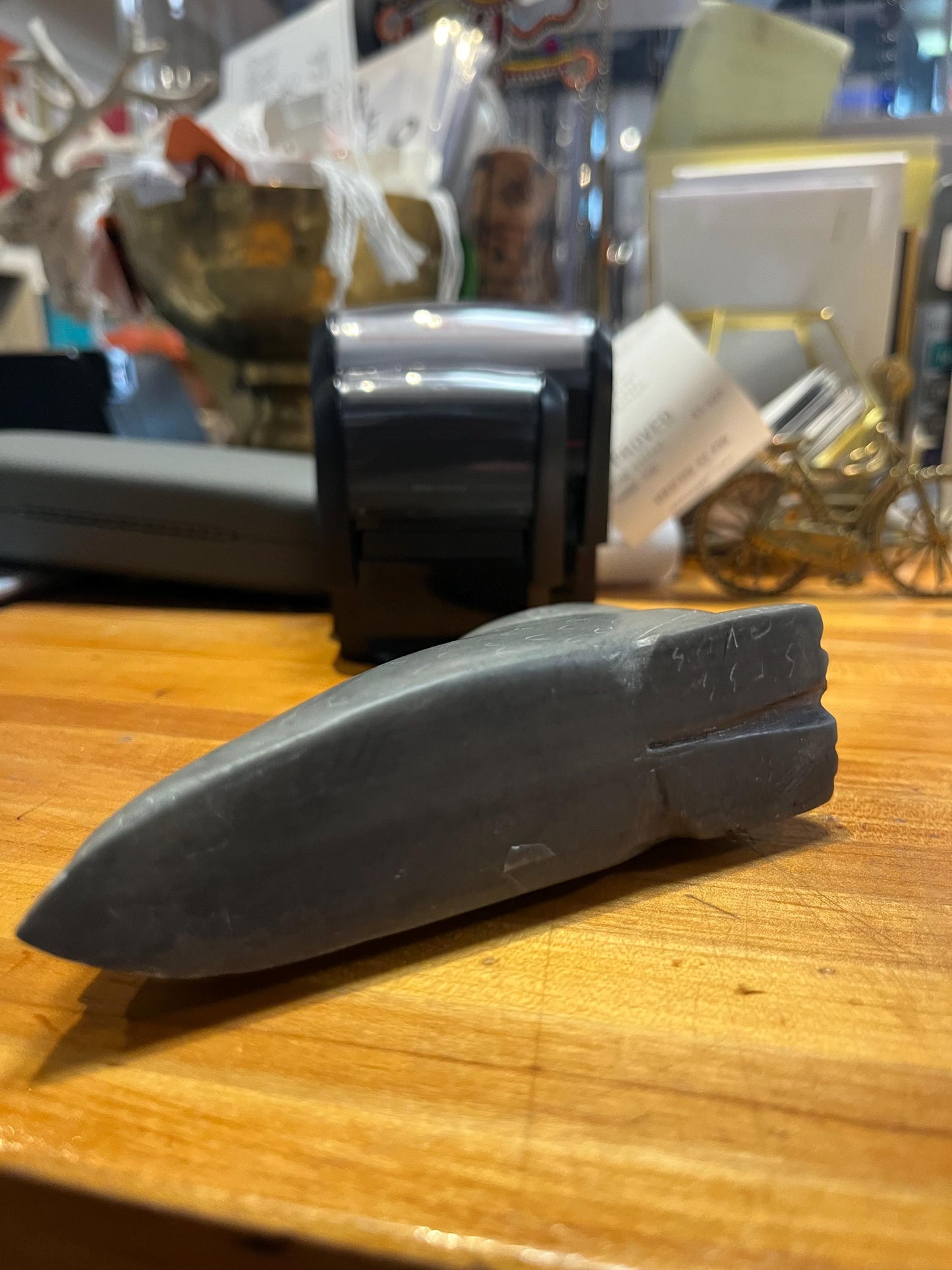 Indigenous Inuit 6 x 3 high soapstone bird  good condition and signed and good value