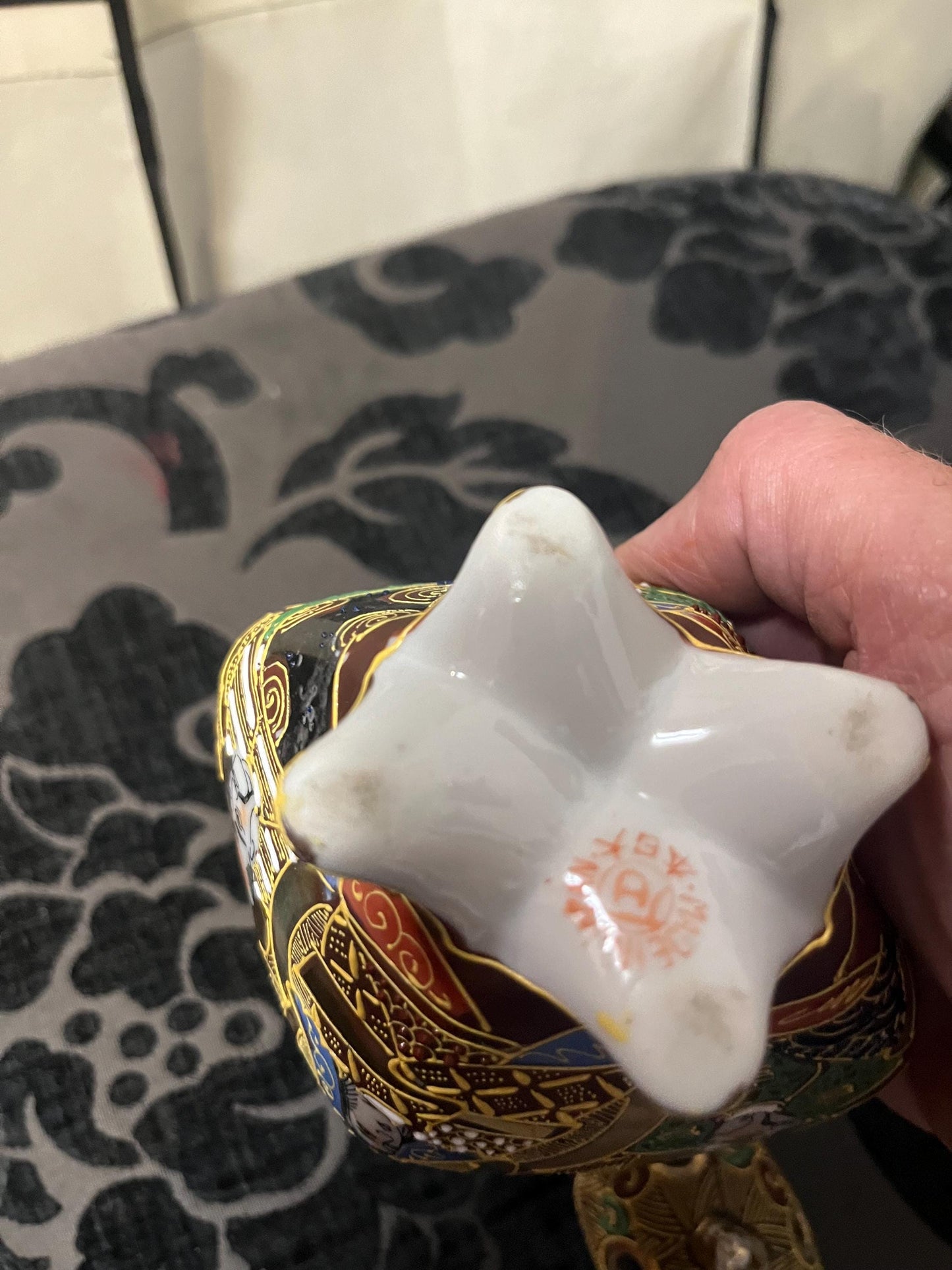 Pair Japanese vintage satsuma lidded pots  5 x 6 inches high  great value