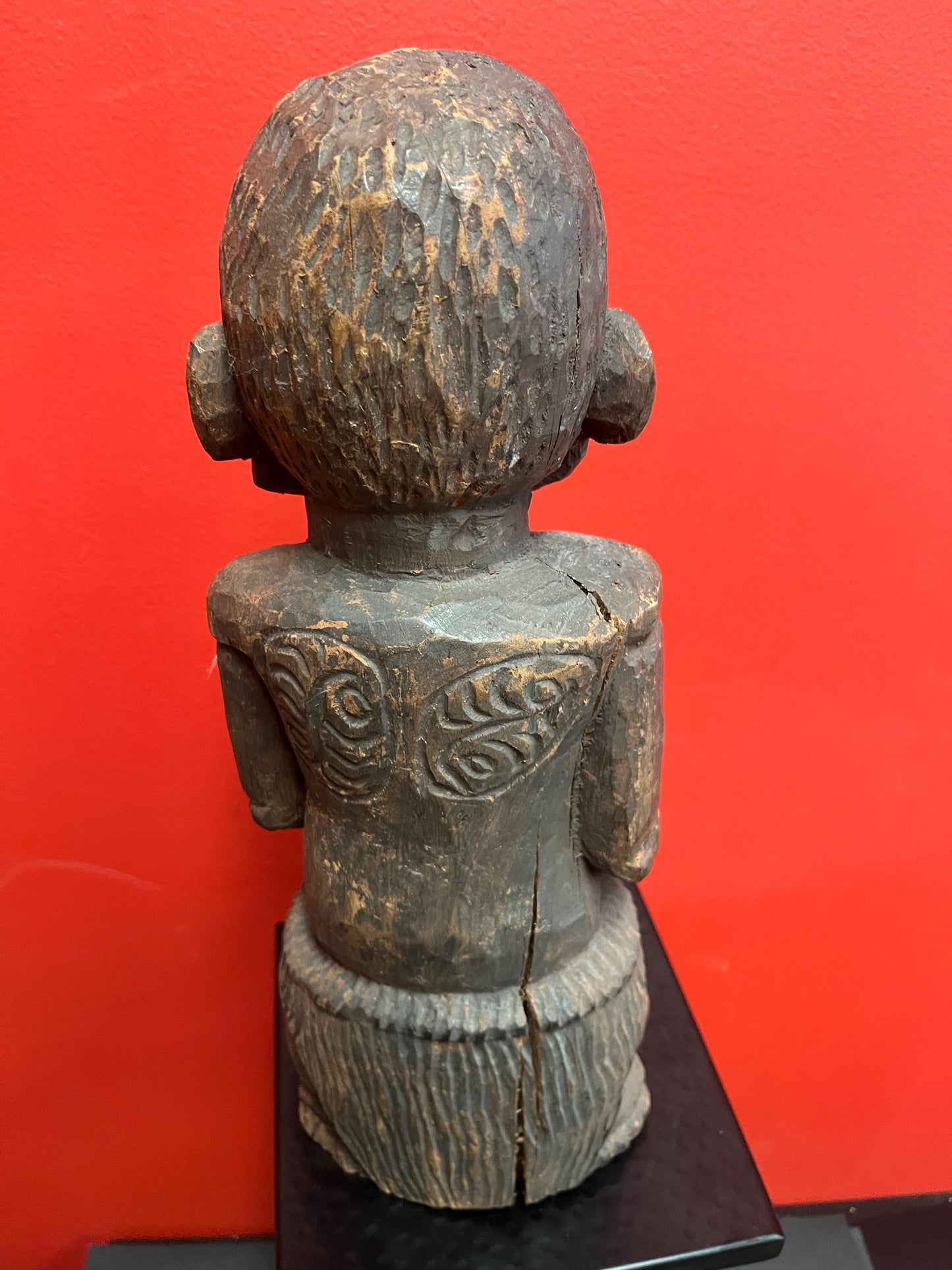 Super West African 16 inch wood statue of a mother feeding her son   shell eyes  amazing patina and imagery antique heavy African beauty