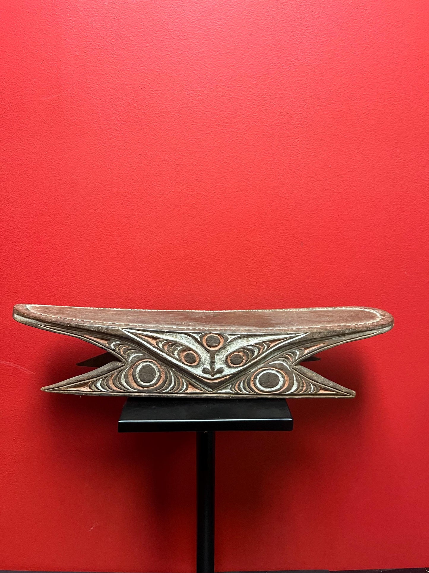 Absolutely stunning  19 x 5 antique oceanic stool or headrest  wonderful design and patina a really magical