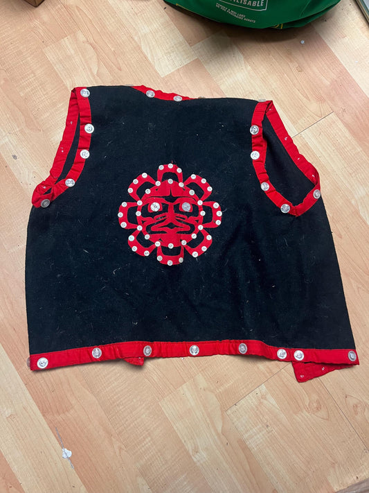 stunning authentic vintage indigenous first nations HAIDA button blanket vest  25 inches long and 17 inches wide  needs a cleaning - wow