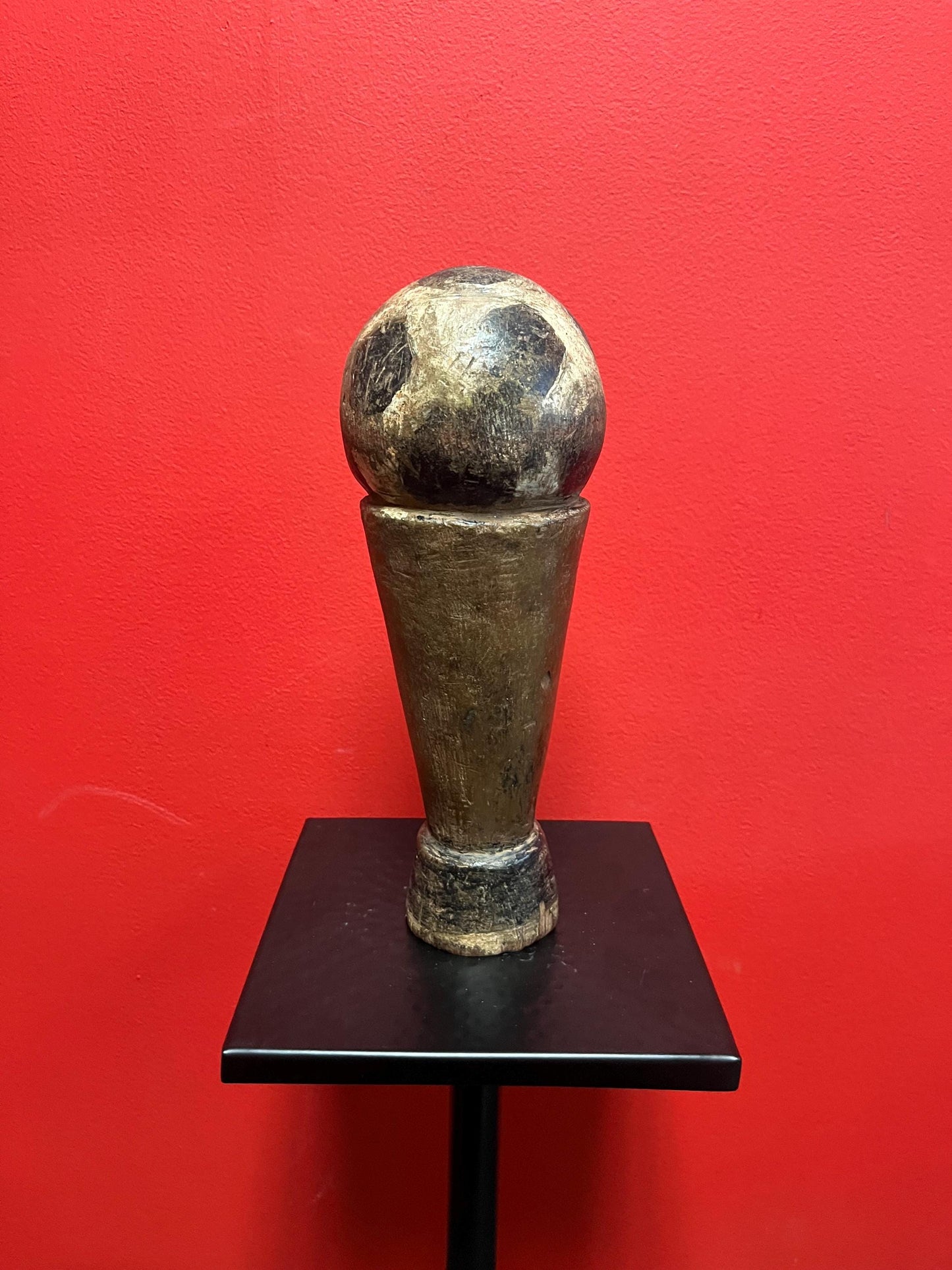 Stunning rare 11.5 inch tall western African  Burkina Faso wood soccer trophy  probably for local tournament  super patina  great gift