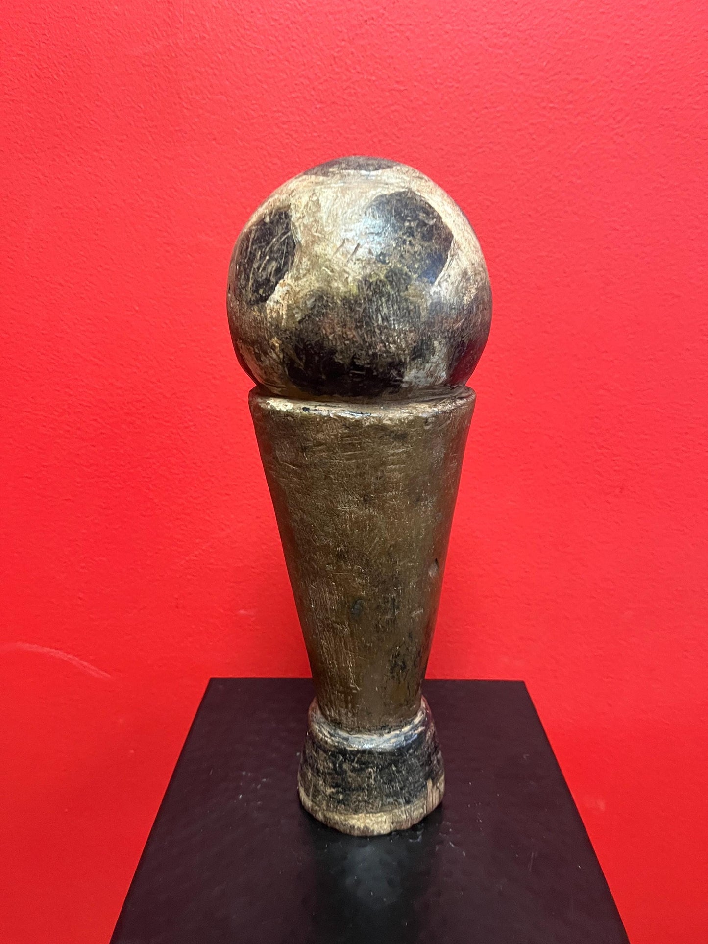 Stunning rare 11.5 inch tall western African  Burkina Faso wood soccer trophy  probably for local tournament  super patina  great gift