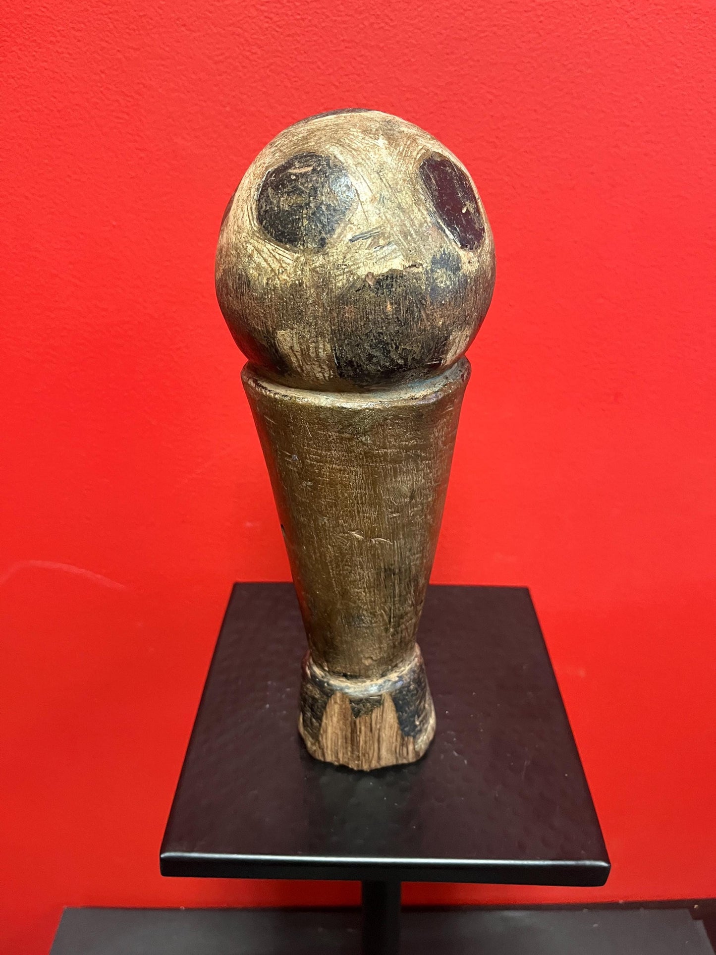 Stunning rare 11.5 inch tall western African  Burkina Faso wood soccer trophy  probably for local tournament  super patina  great gift