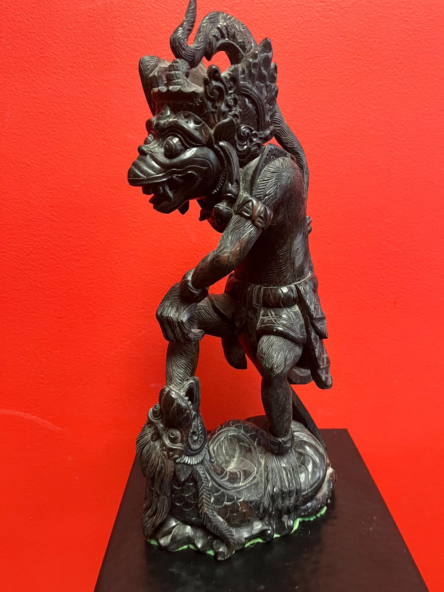 Exceptional Hindu statue of HANUMAN  intense detail and carving  13 inches tall with wonderful imagery  wow