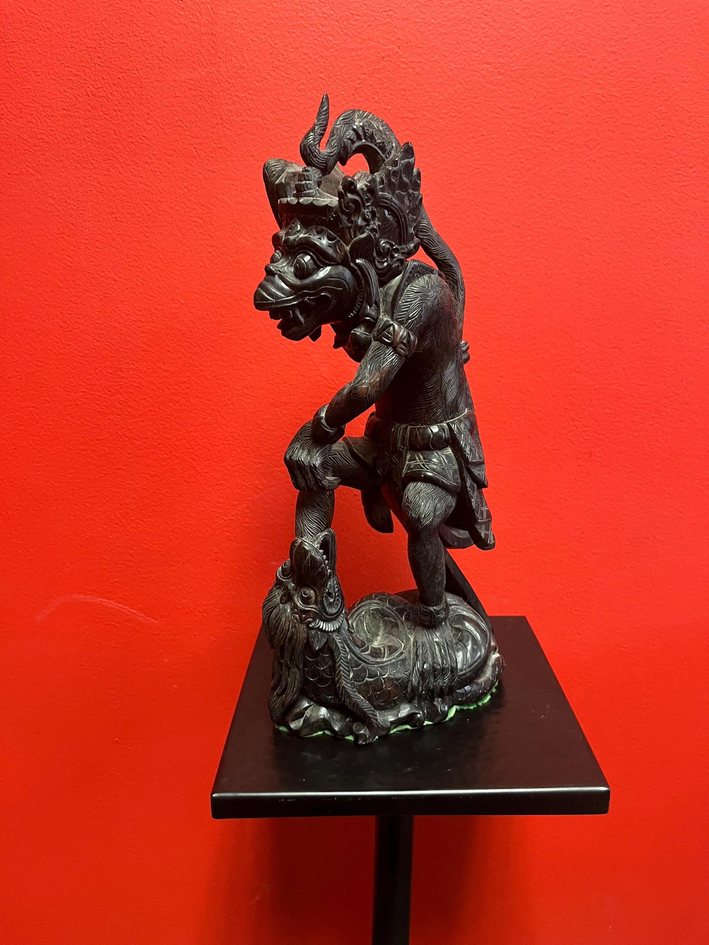 Exceptional Hindu statue of HANUMAN  intense detail and carving  13 inches tall with wonderful imagery  wow