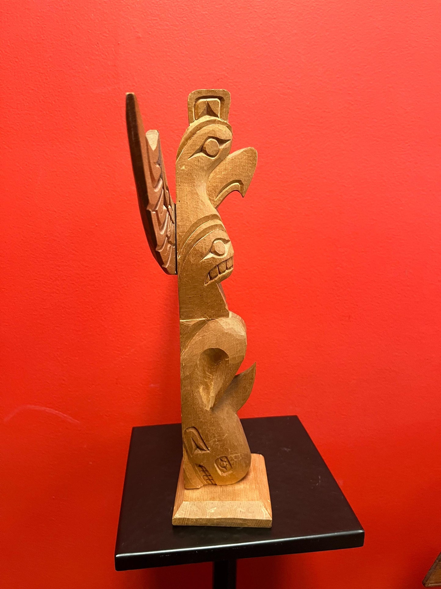 13 x 11 inch wide indigenous first nations Pacific northwest coast transformation totem pole   cedar beauty - signed  wow