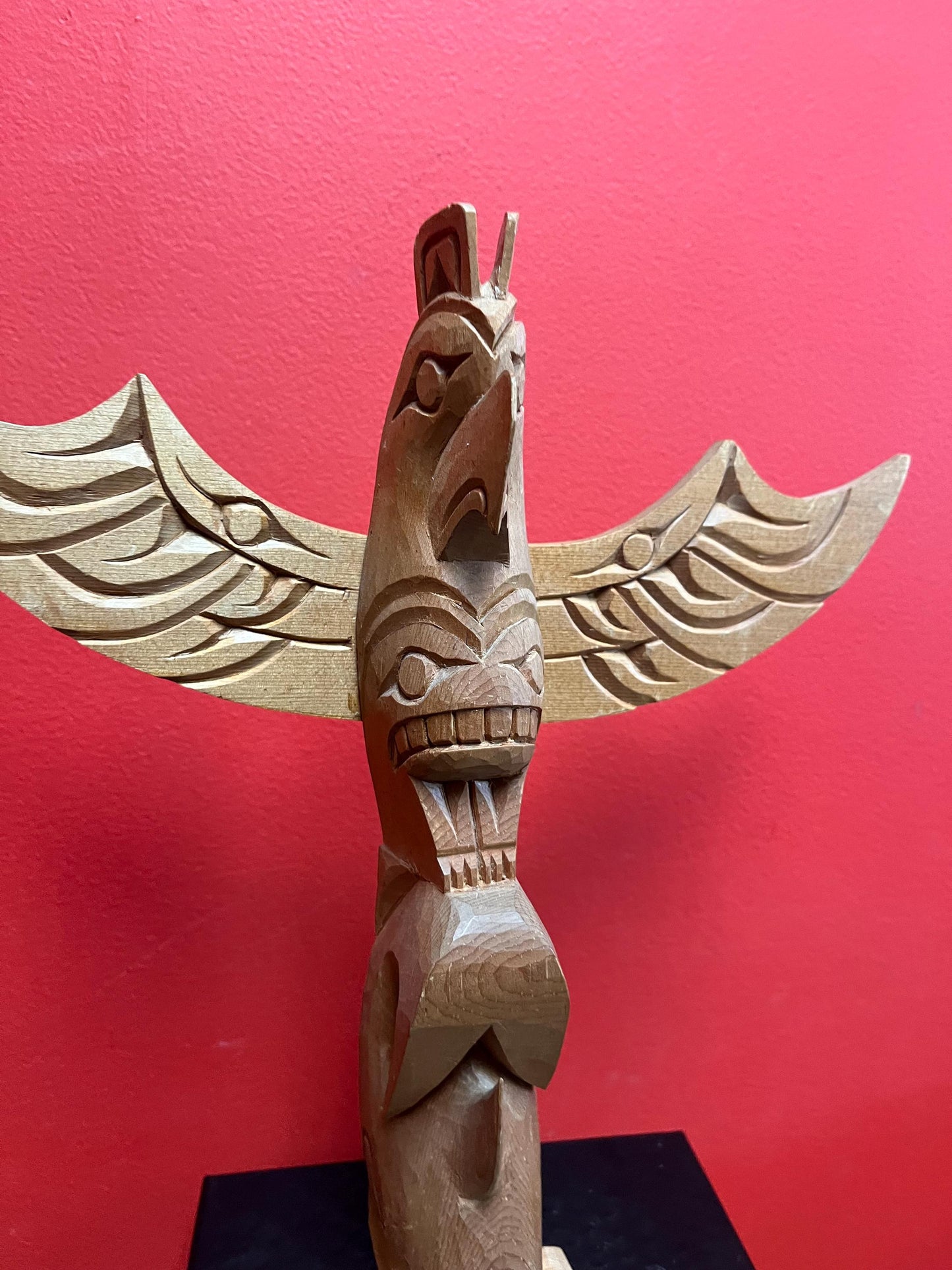 13 x 11 inch wide indigenous first nations Pacific northwest coast transformation totem pole   cedar beauty - signed  wow