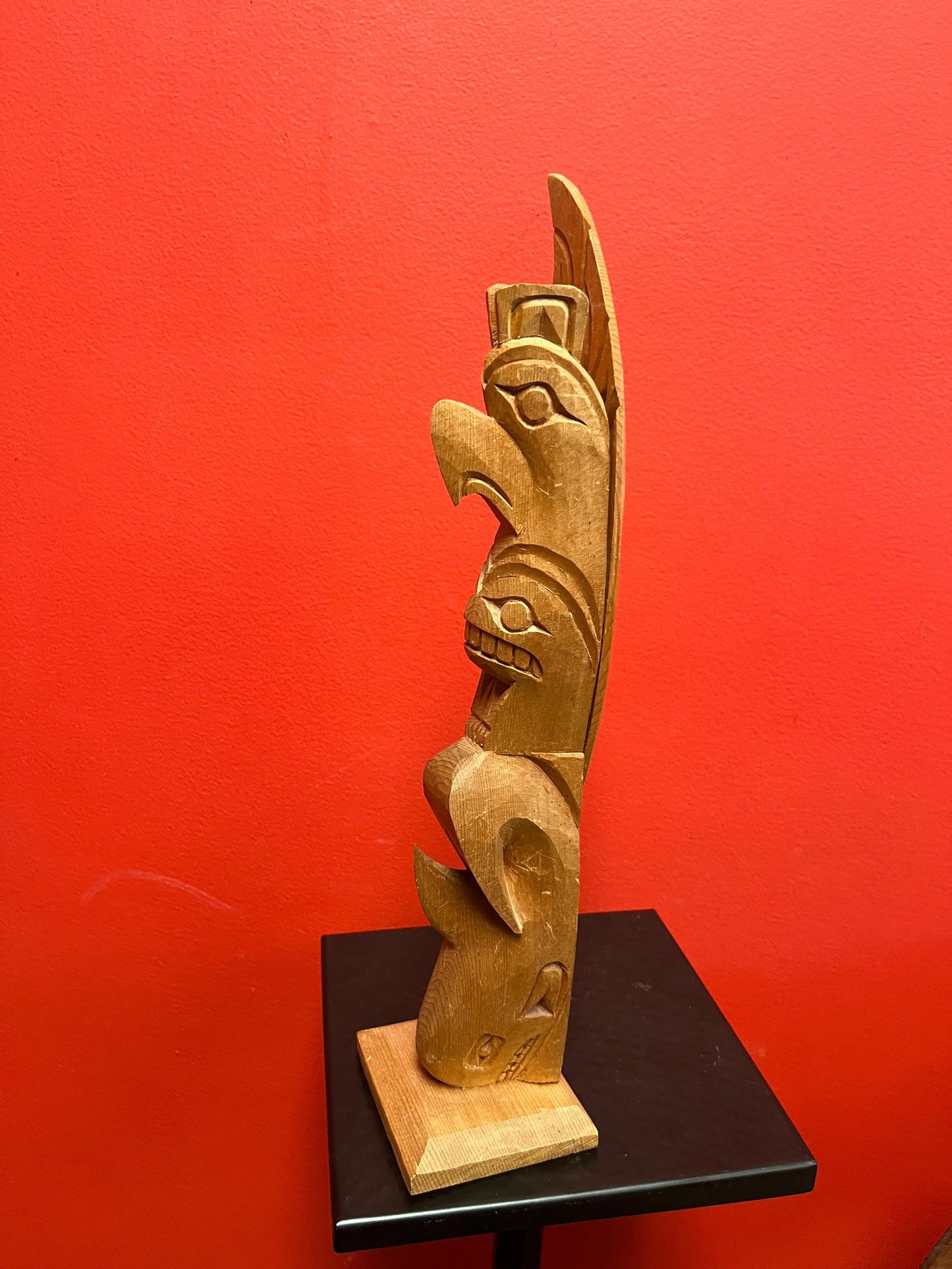 13 x 11 inch wide indigenous first nations Pacific northwest coast transformation totem pole   cedar beauty - signed  wow