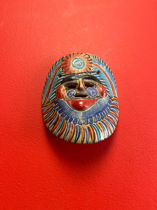 Beautiful old 6 inch tall Clay sun mask  Mexican  well painted  ready to hang  folk art beauty  wow