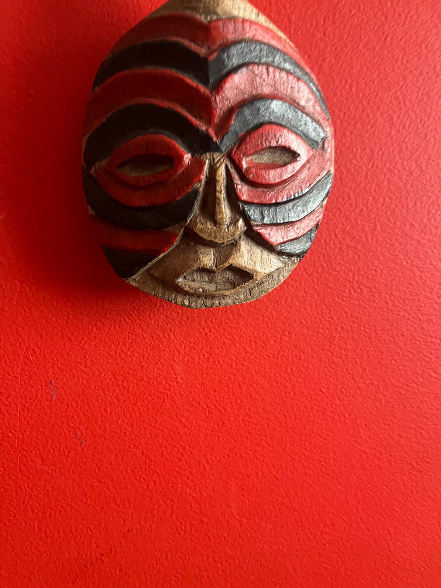 Very cool 11 inch tall vintage hand carved and painted African mask great imagery