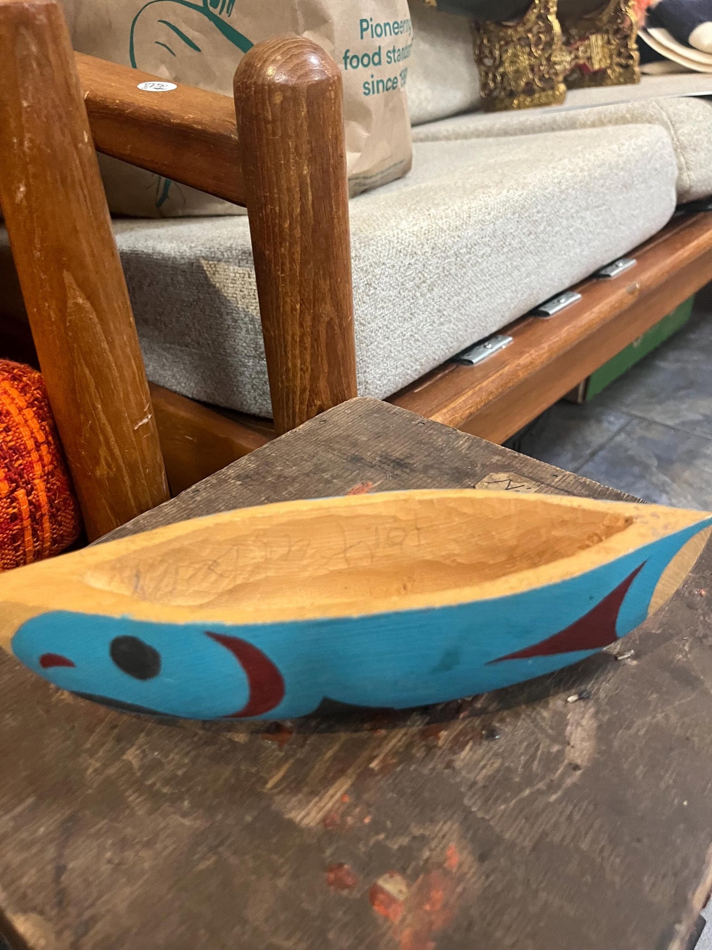 Amazing 9 x 3“ wide older indigenous first nations Pacific Northwest Coast Cedar painted Canoe  - wonderful detail - wow