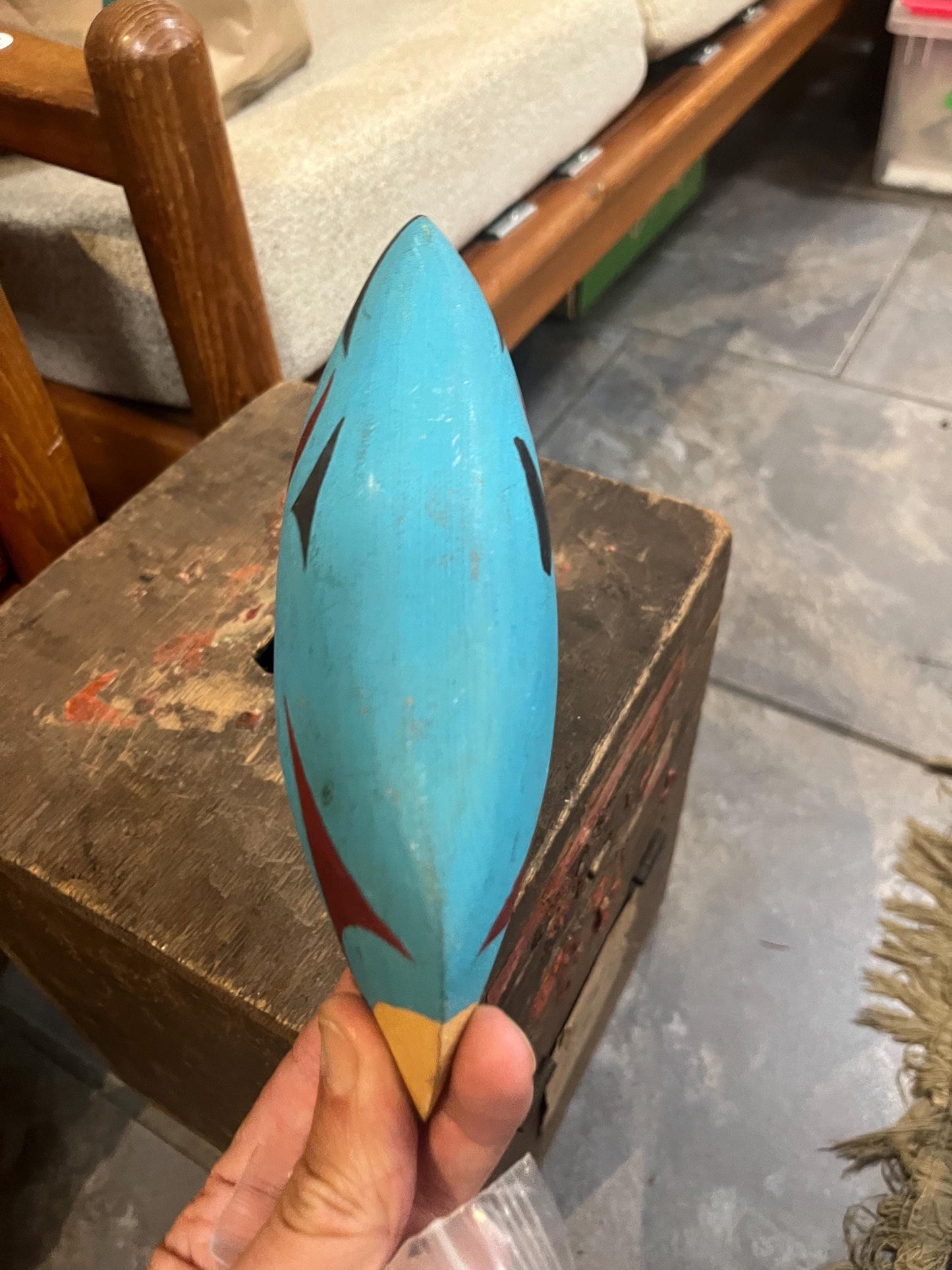 Amazing 9 x 3“ wide older indigenous first nations Pacific Northwest Coast Cedar painted Canoe  - wonderful detail - wow