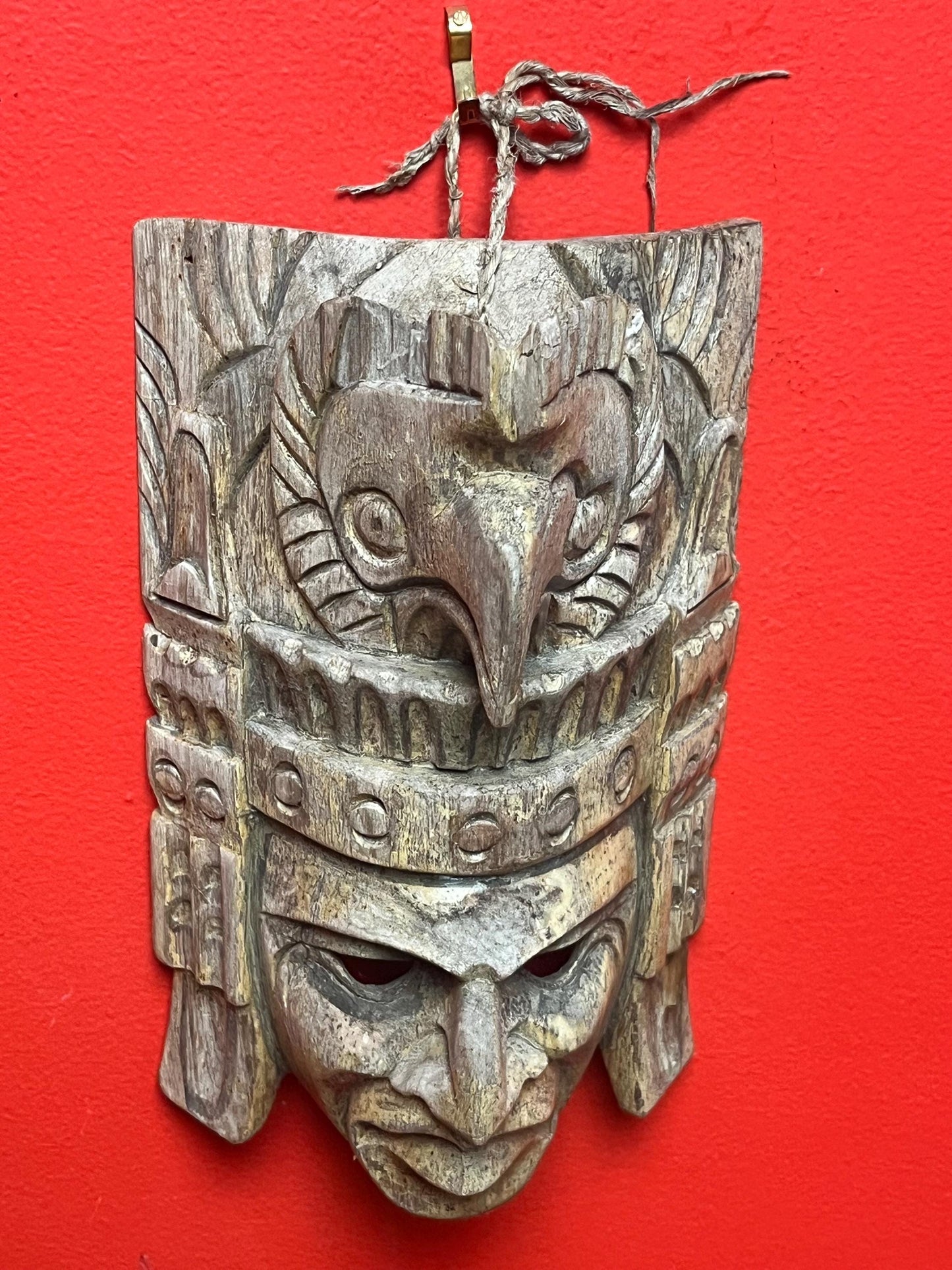 9 x 7“ wide wooden old Aztec mask  great patina  good value