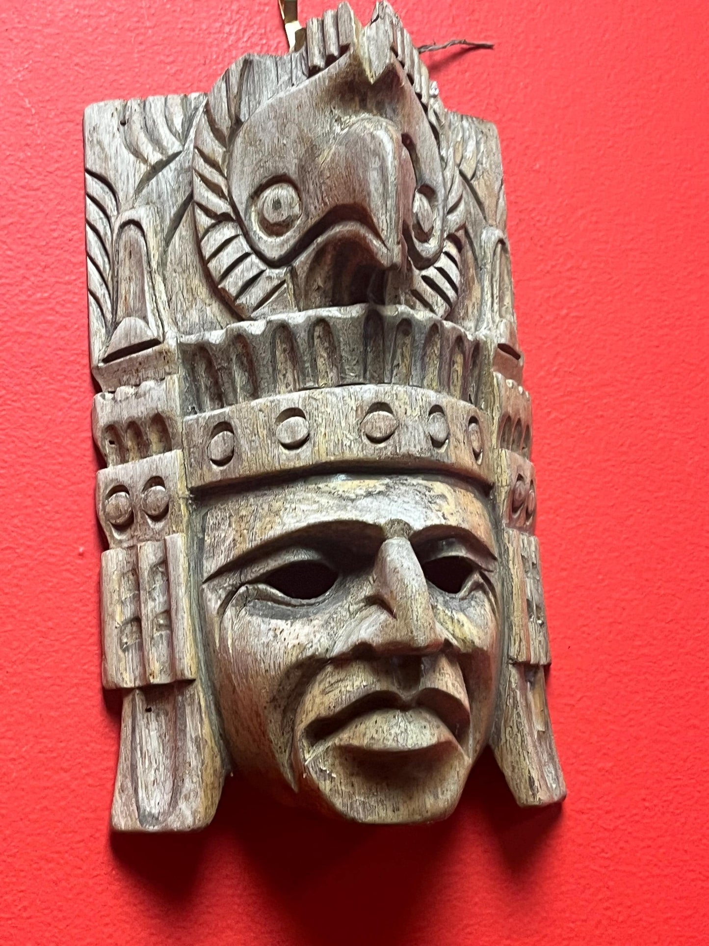 9 x 7“ wide wooden old Aztec mask  great patina  good value