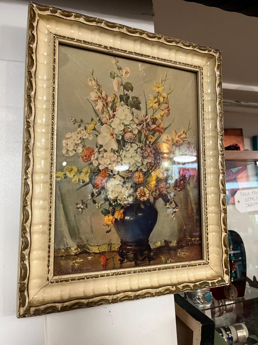 Lovely 14 x 12 vintage signed  print in frame  floral delight