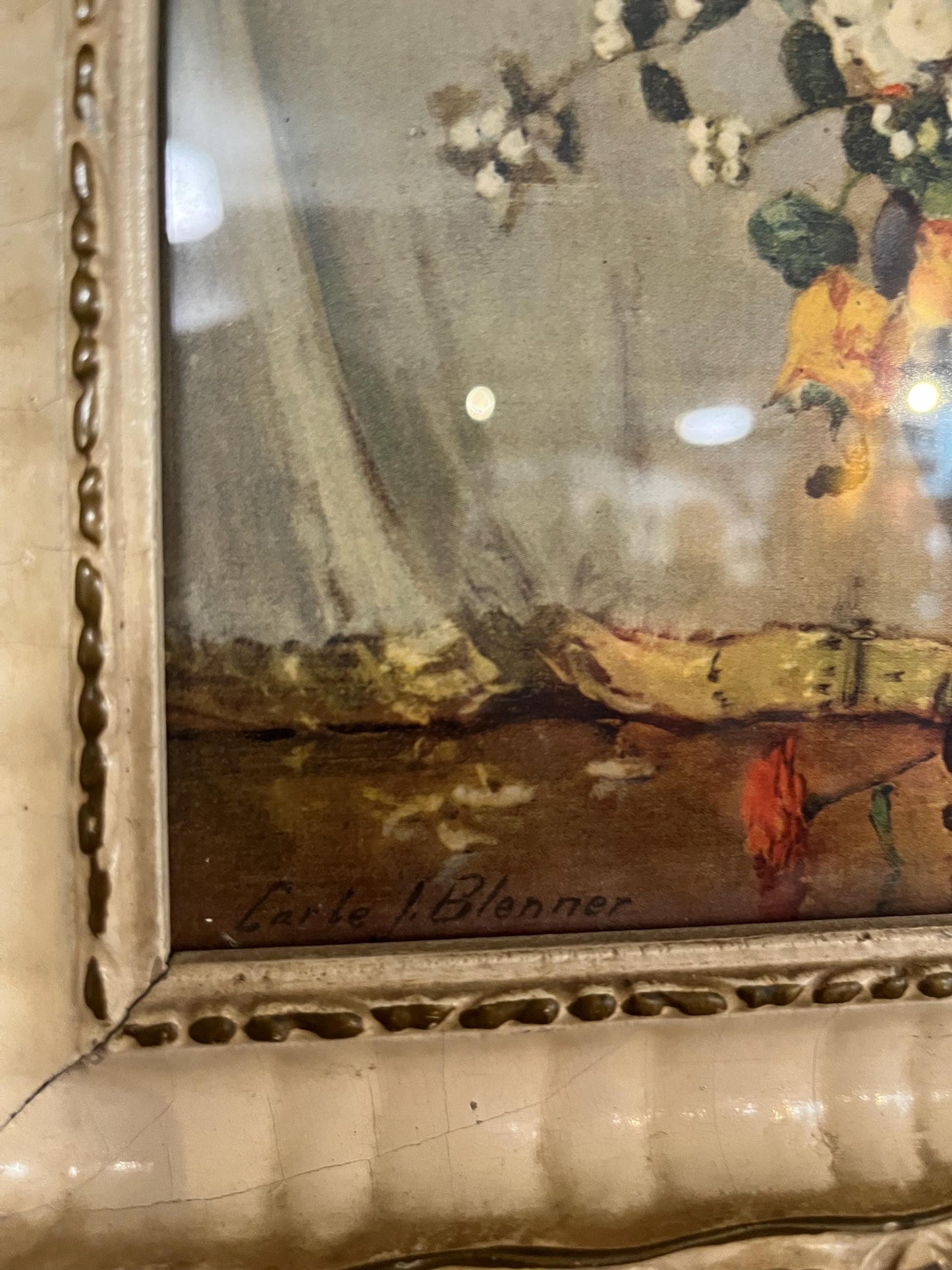 Lovely 14 x 12 vintage signed  print in frame  floral delight