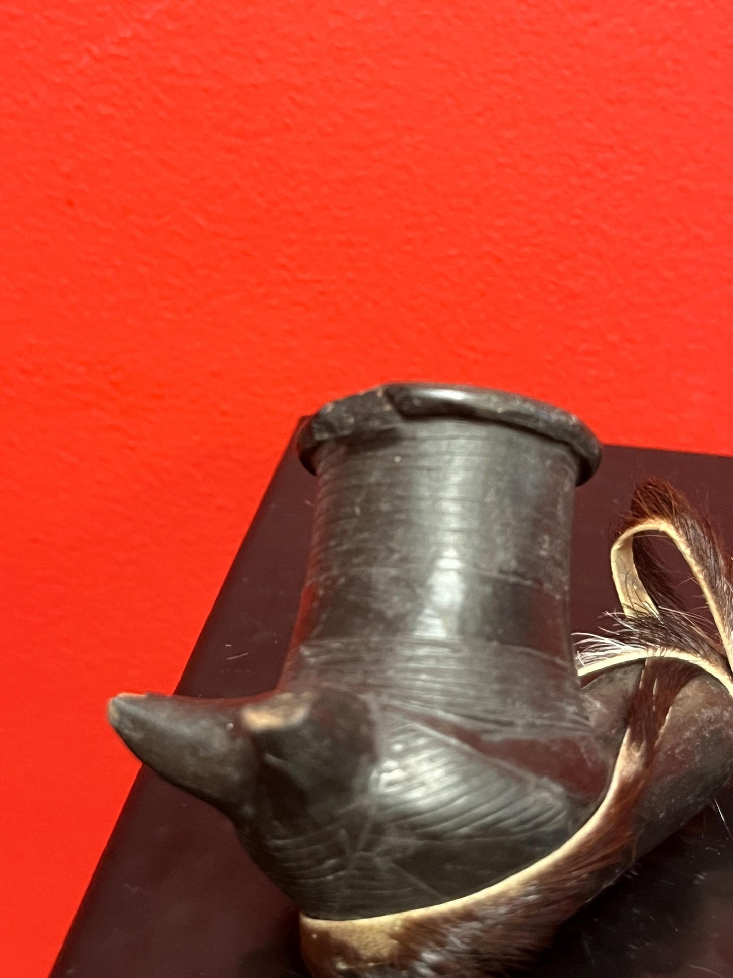 Unique antique rare 9 x 3“ high South American Clay wood beads, and feather pipe  little as is  great value