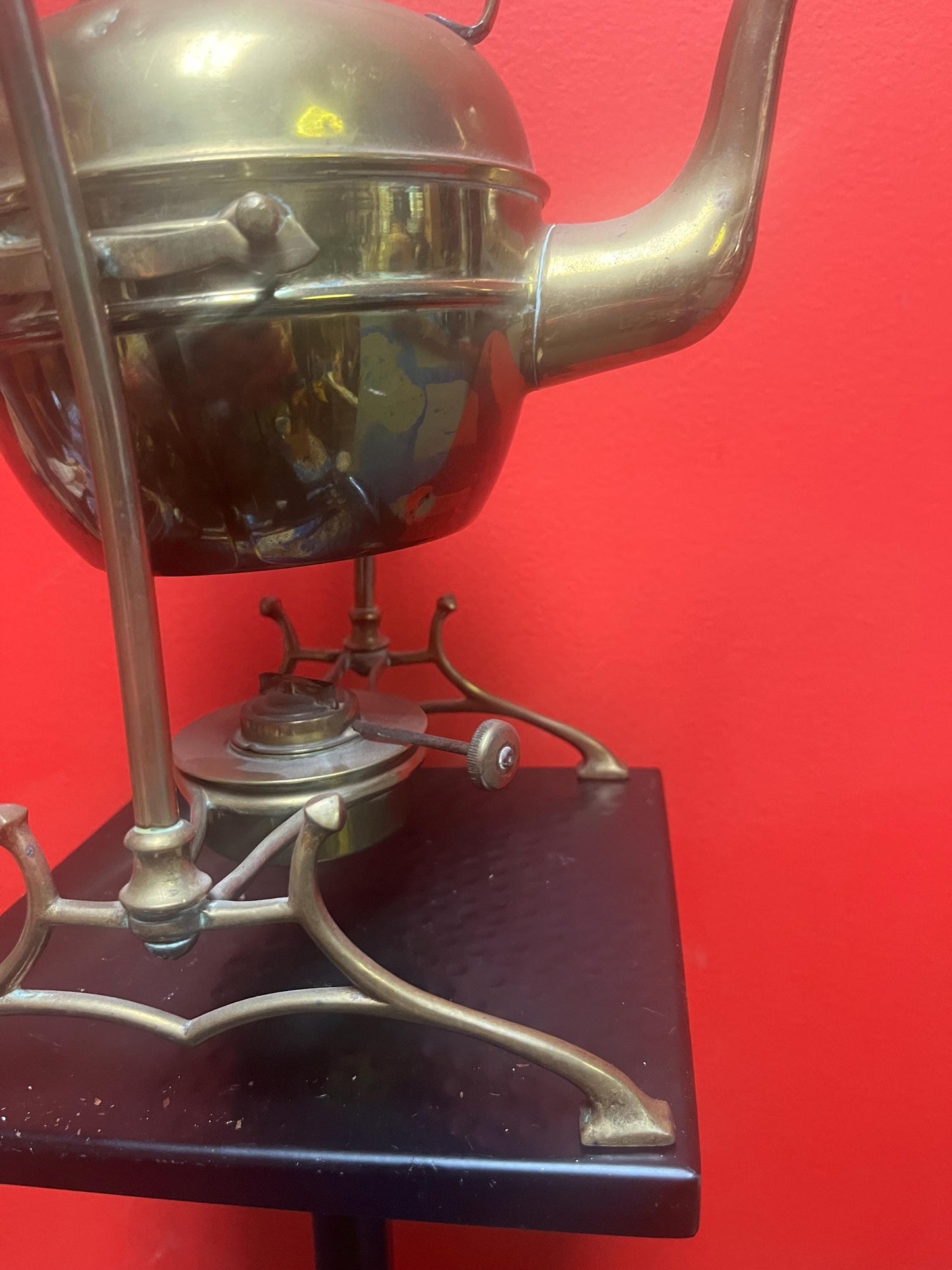 Beautiful antique 15 inch tall brass teapot on stand   couple of dents and great patina  art nouveau  beauty- wow