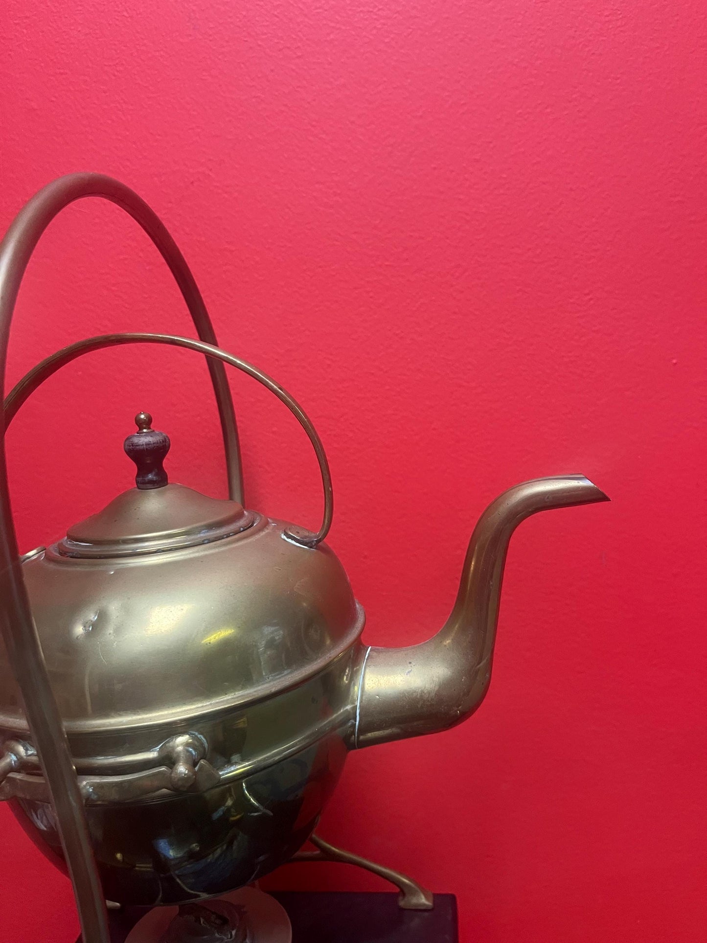 Beautiful antique 15 inch tall brass teapot on stand   couple of dents and great patina  art nouveau  beauty- wow