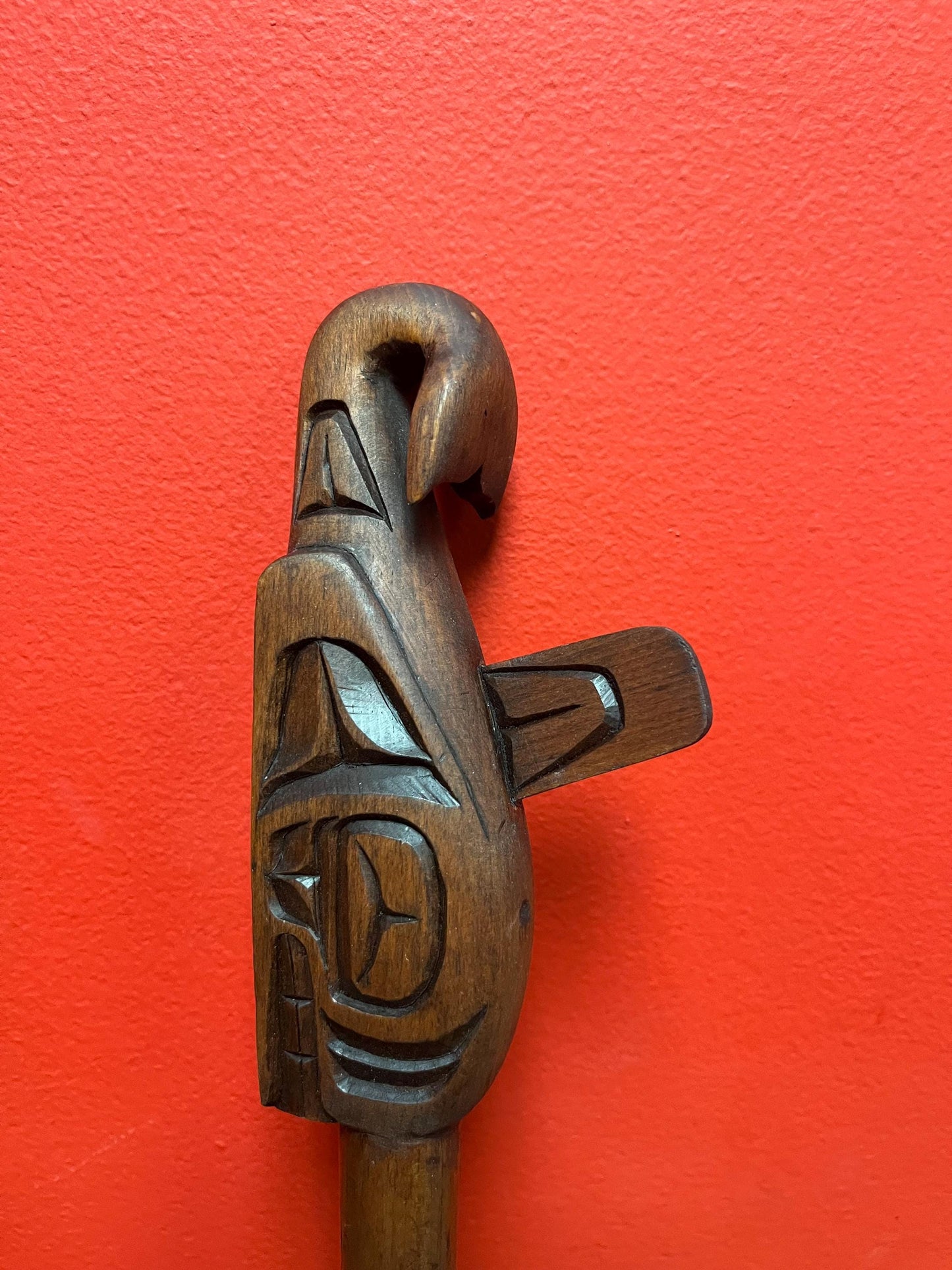 Beautiful 12 inch signed killer whale portable talking stick   indigenous first nations Pacific northwest coast Cedar  wonderful detail